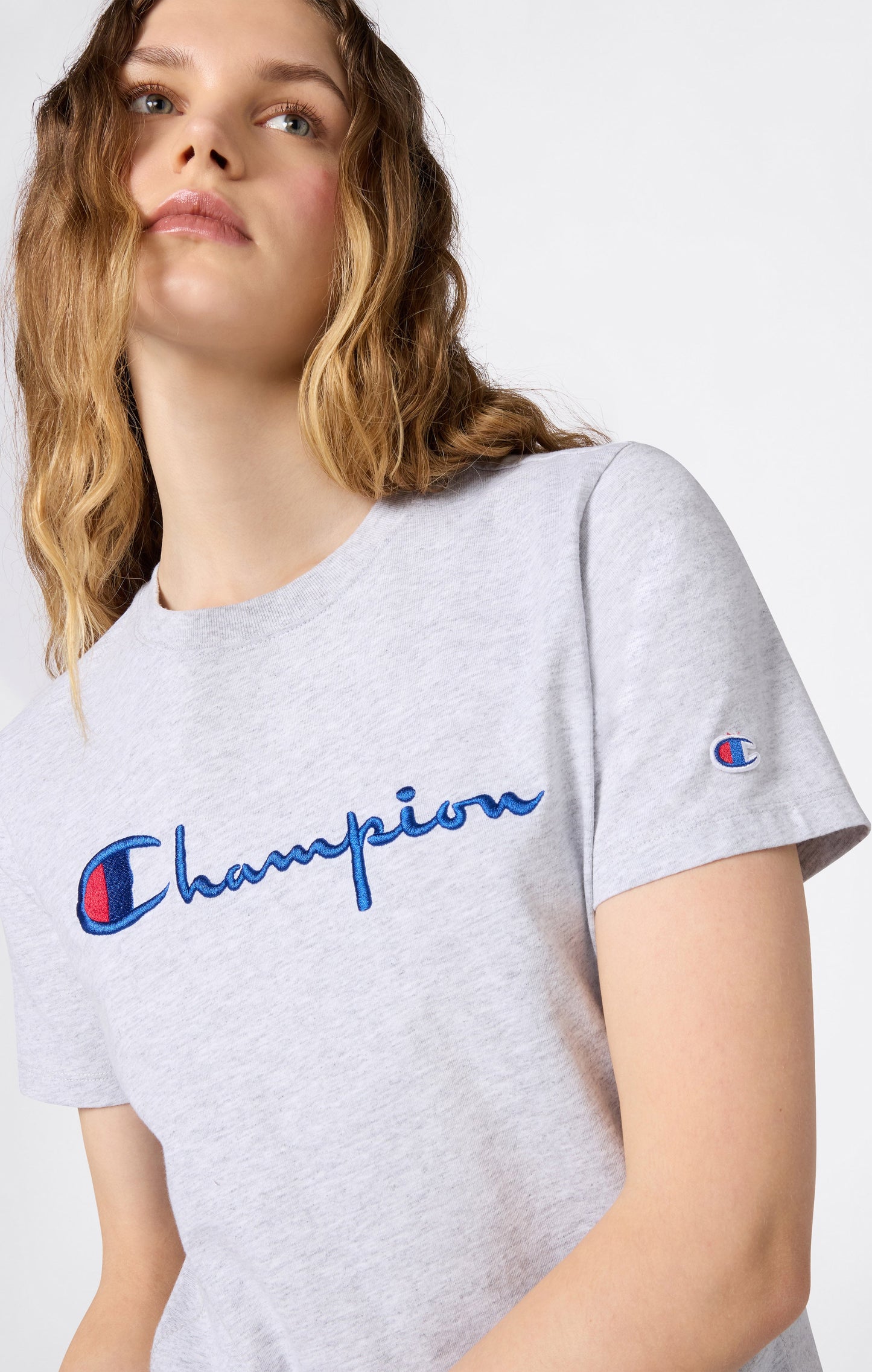 Women's Reverse Weave Crewneck T-Shirt with Embroidered Logo