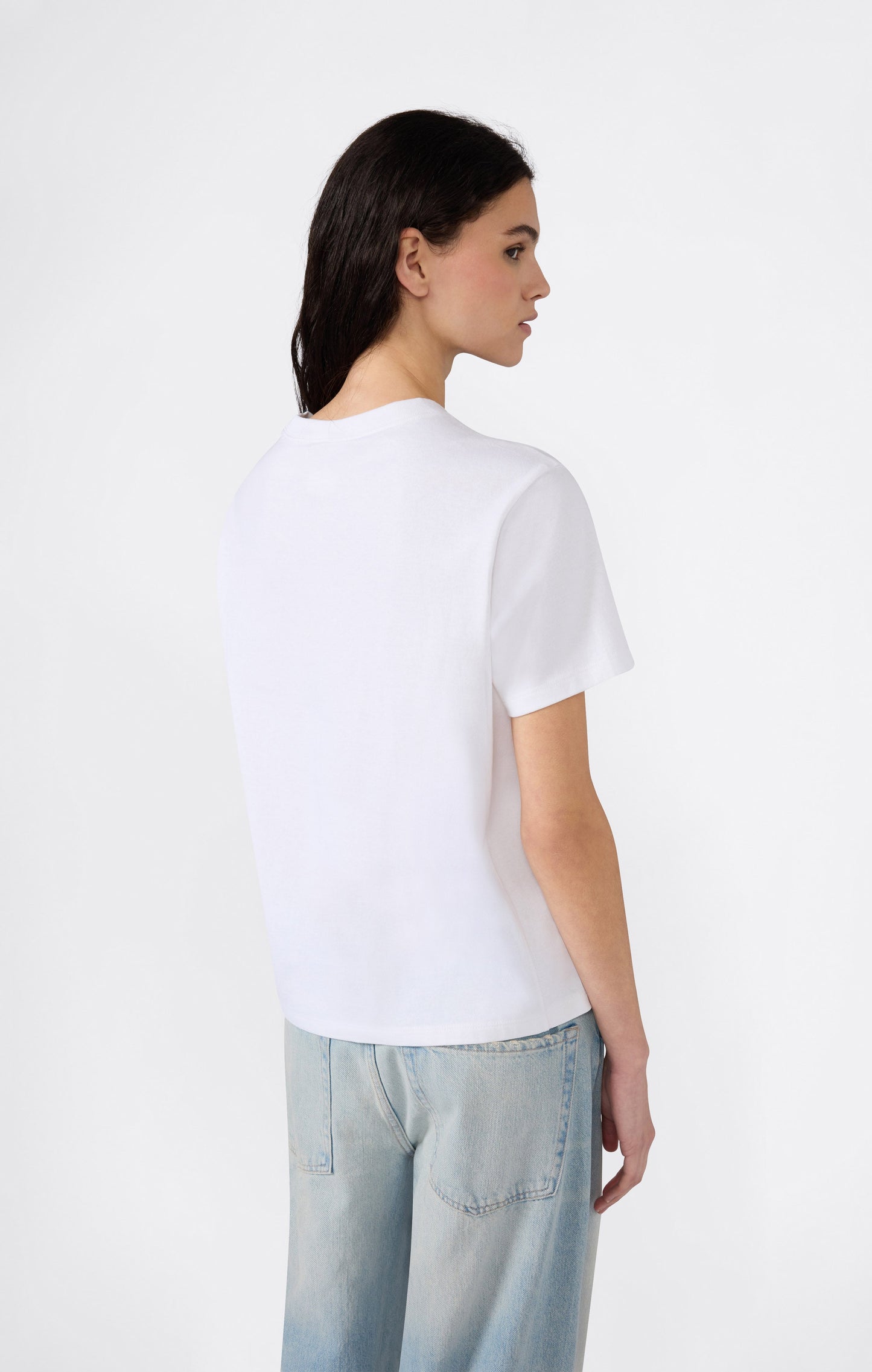 Damen Reverse Weave Rundhals-T-Shirt mit gesticktem Logo
