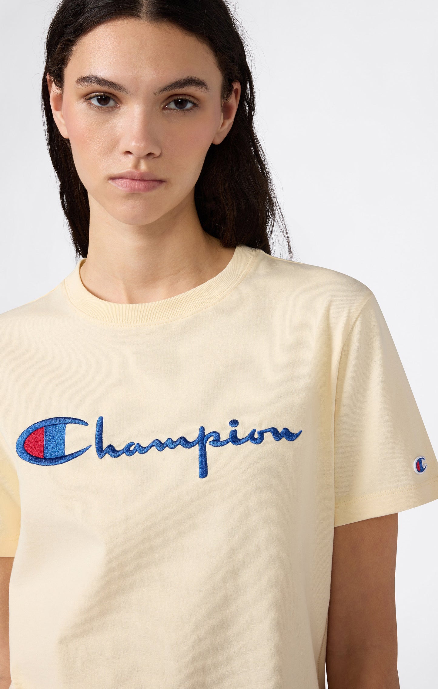 Damen Reverse Weave Rundhals-T-Shirt mit gesticktem Logo