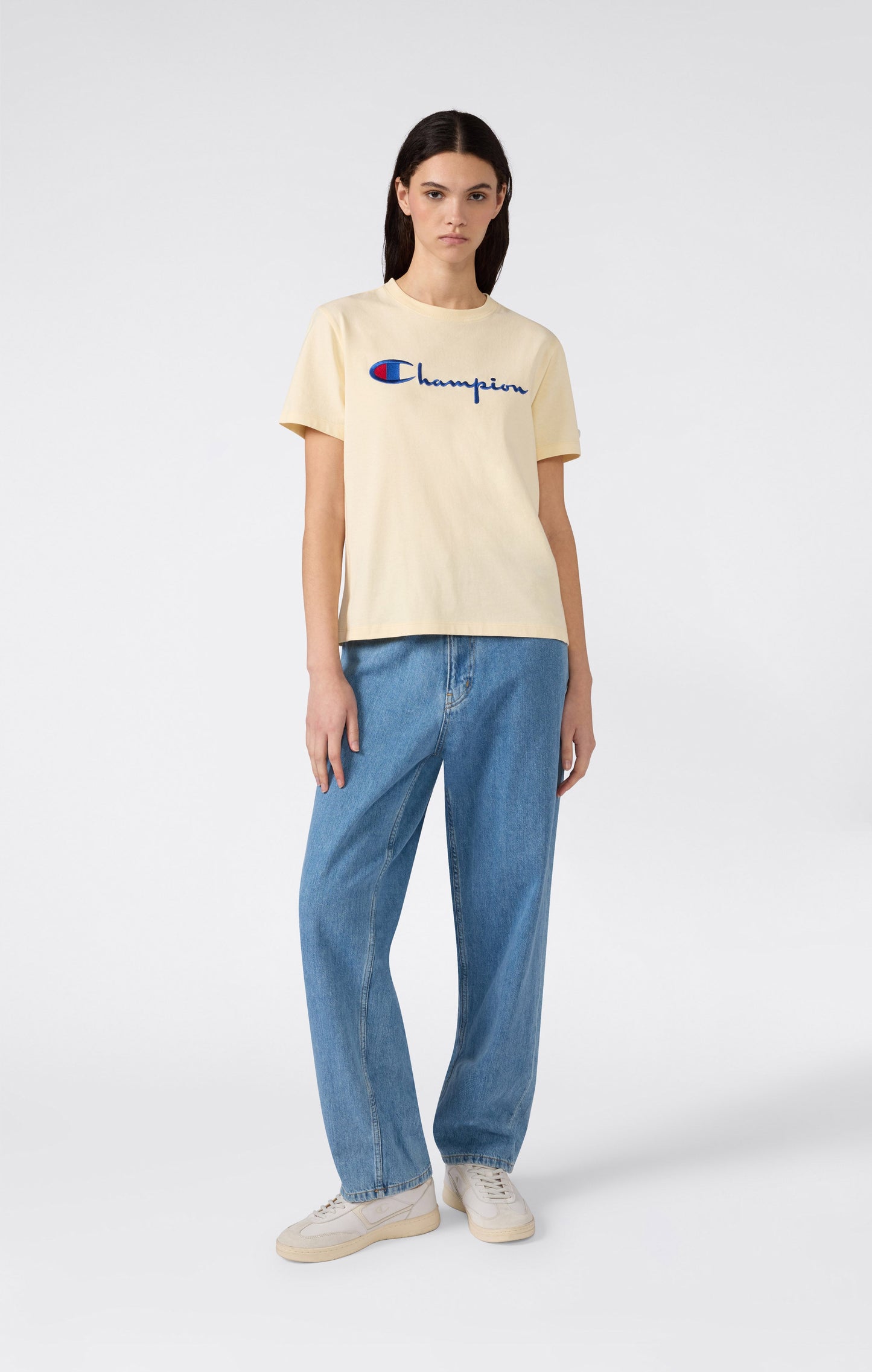Damen Reverse Weave Rundhals-T-Shirt mit gesticktem Logo