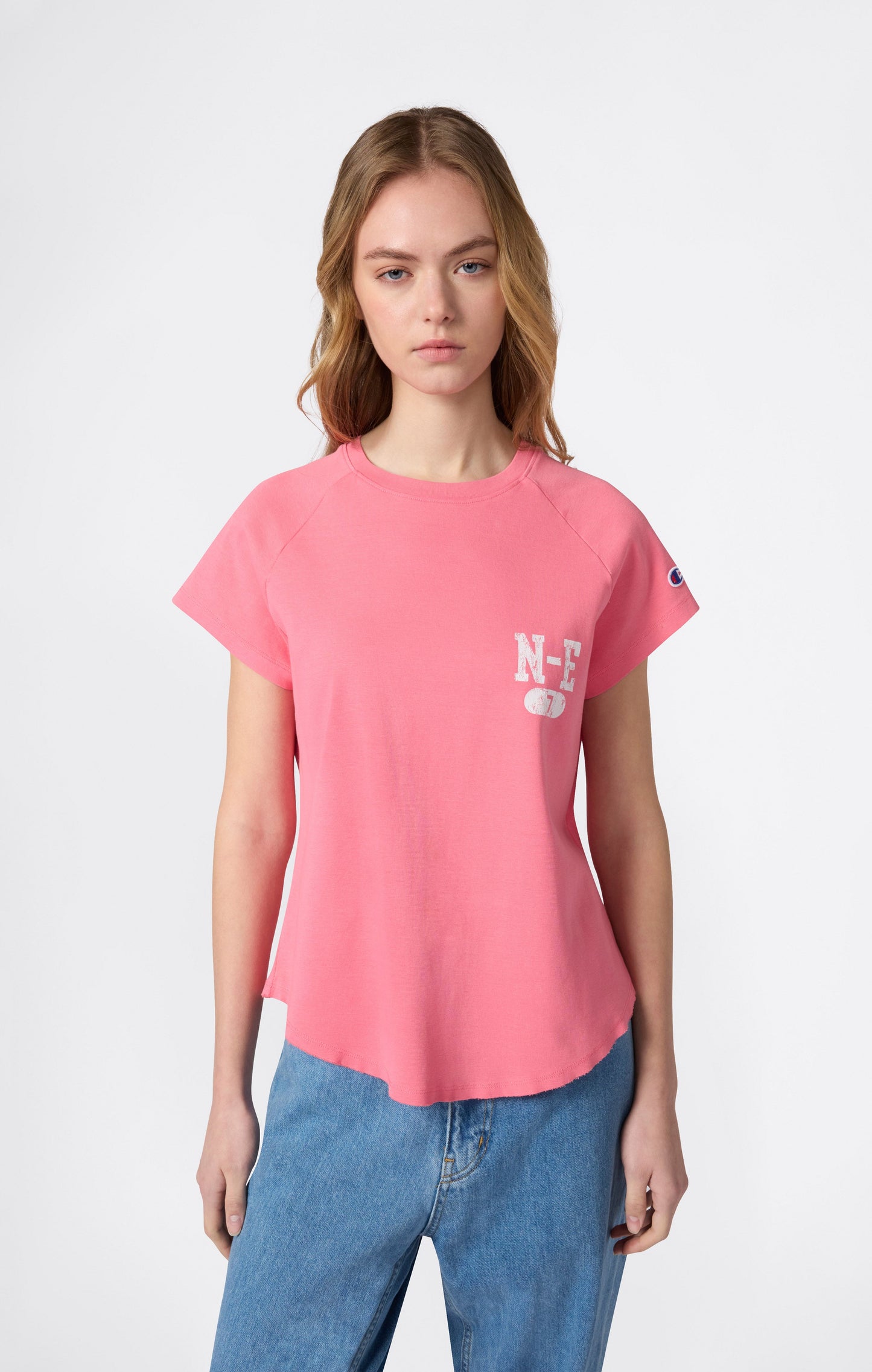 Damen Rundhals T-Shirt Quergeschnitten