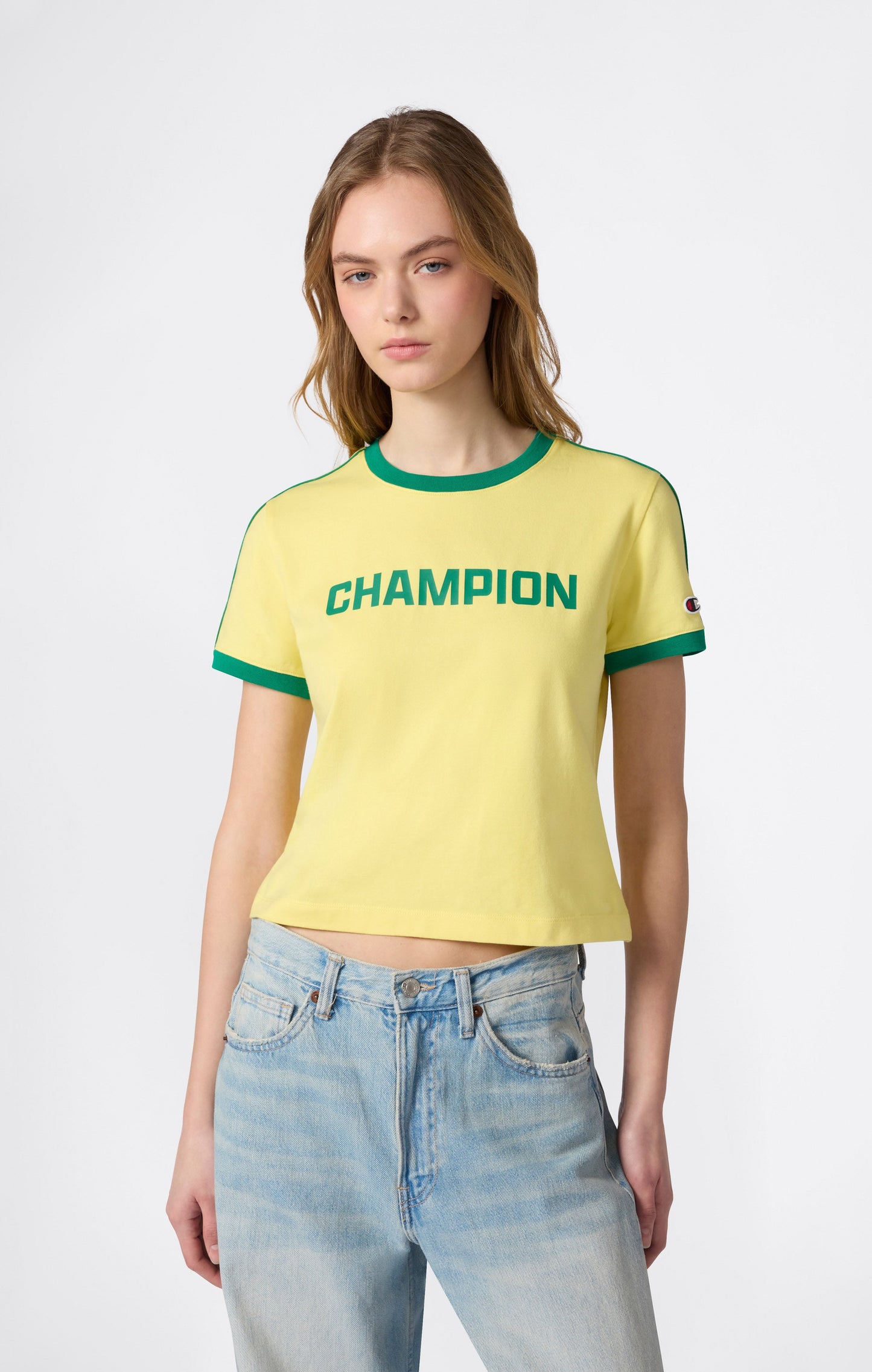 Damen Rundhals-T-Shirt mit Kontrastlogo