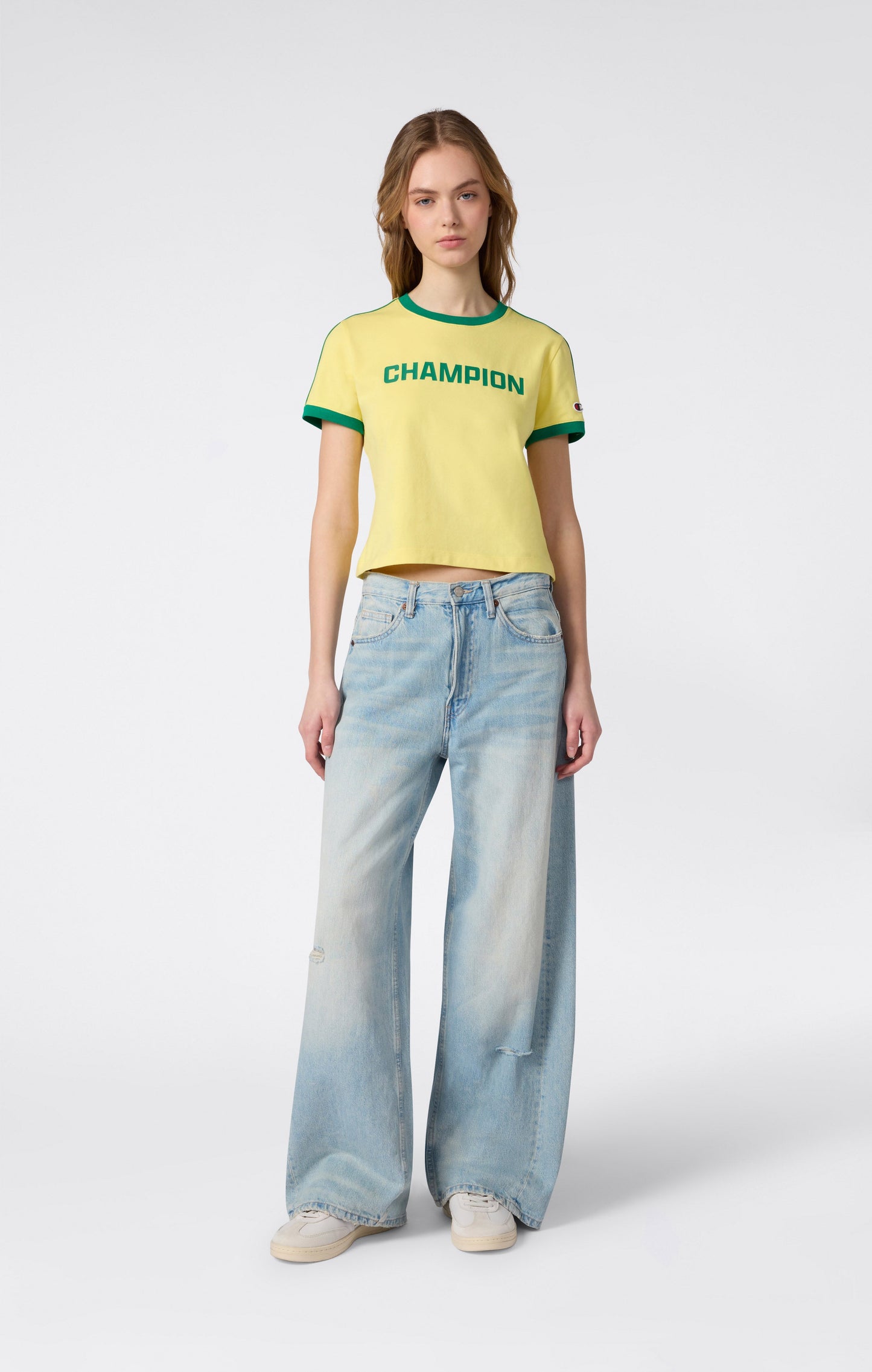 Damen Rundhals-T-Shirt mit Kontrastlogo