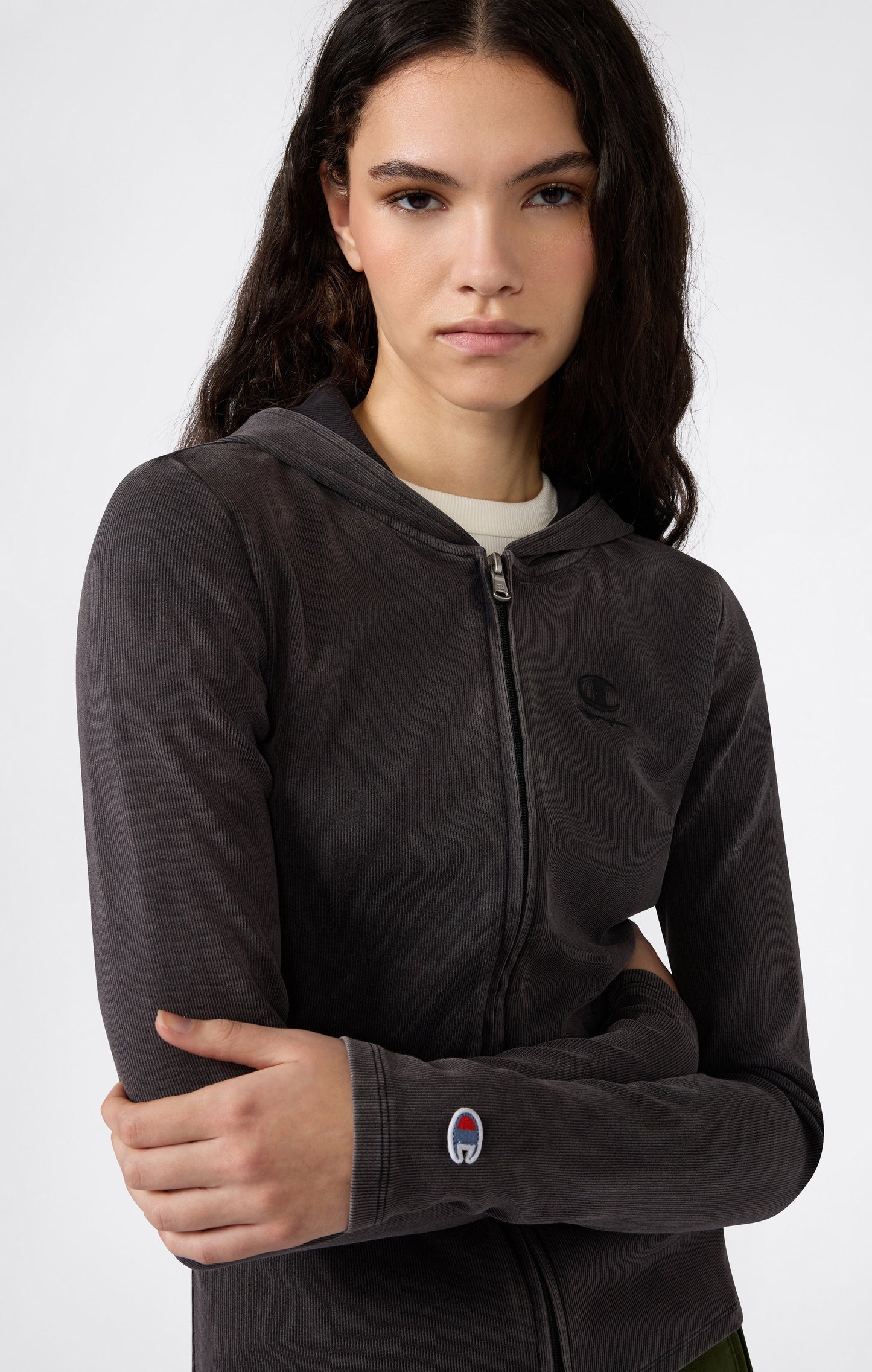 Damen-Kapuzenjacke mit durchgehendem Reißverschluss aus Stretch-Jersey Icons