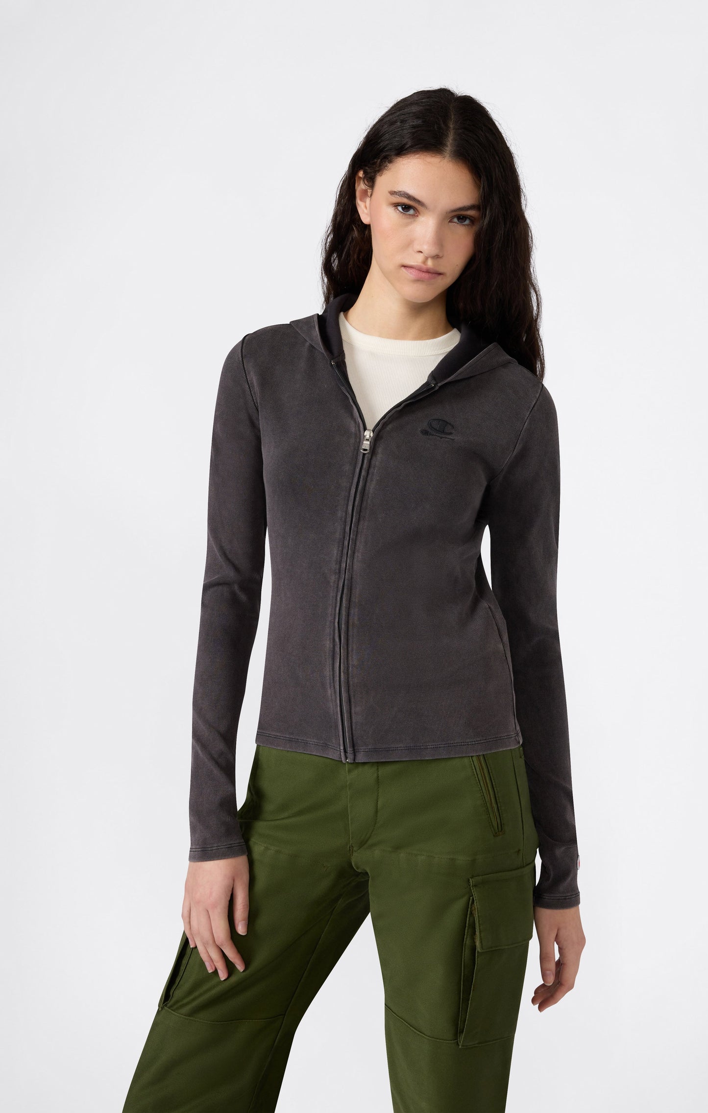 Damen-Kapuzenjacke mit durchgehendem Reißverschluss aus Stretch-Jersey Icons