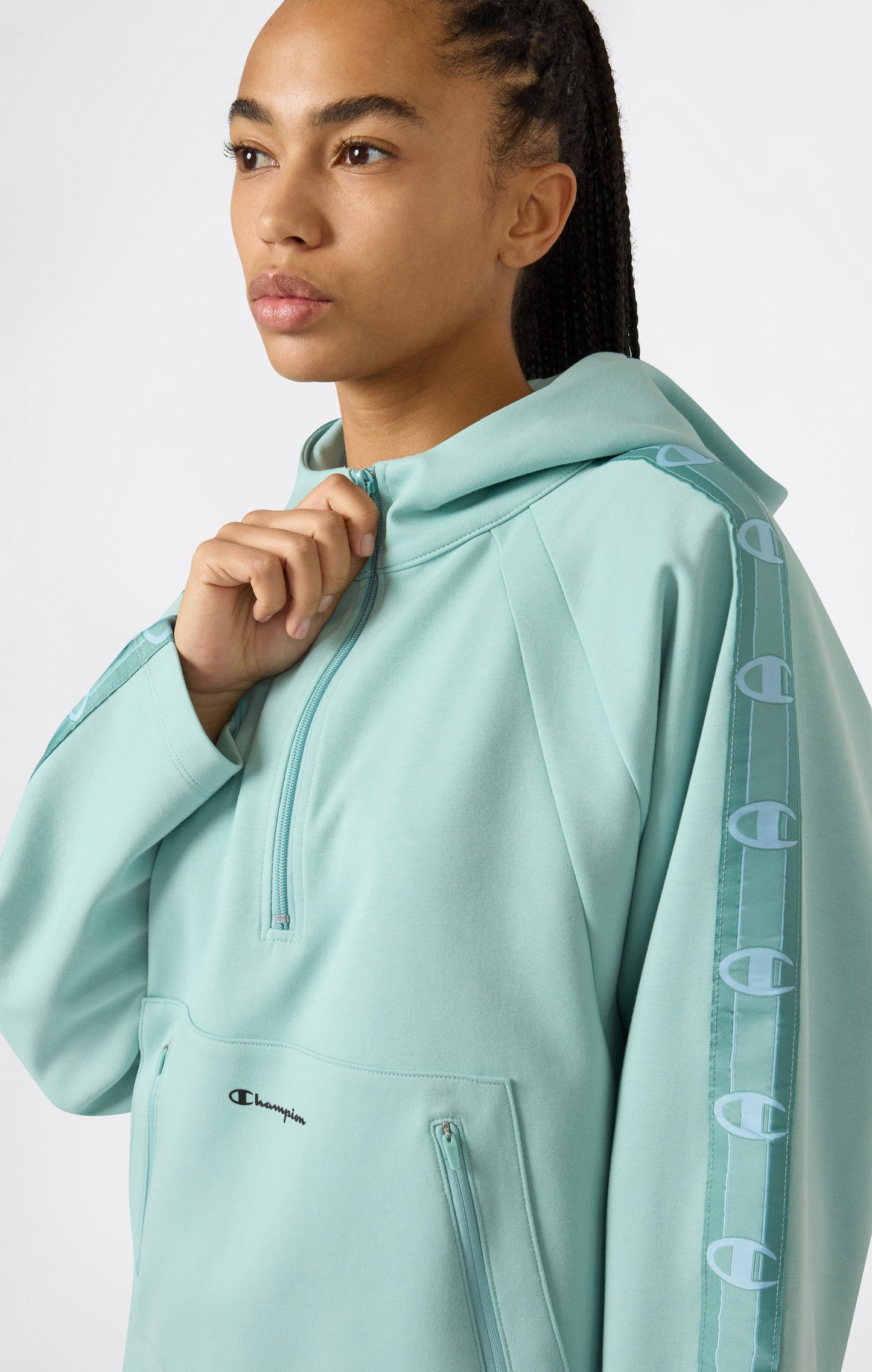 Women's Interlock Hoodie with Half Zip and Tape Logo
