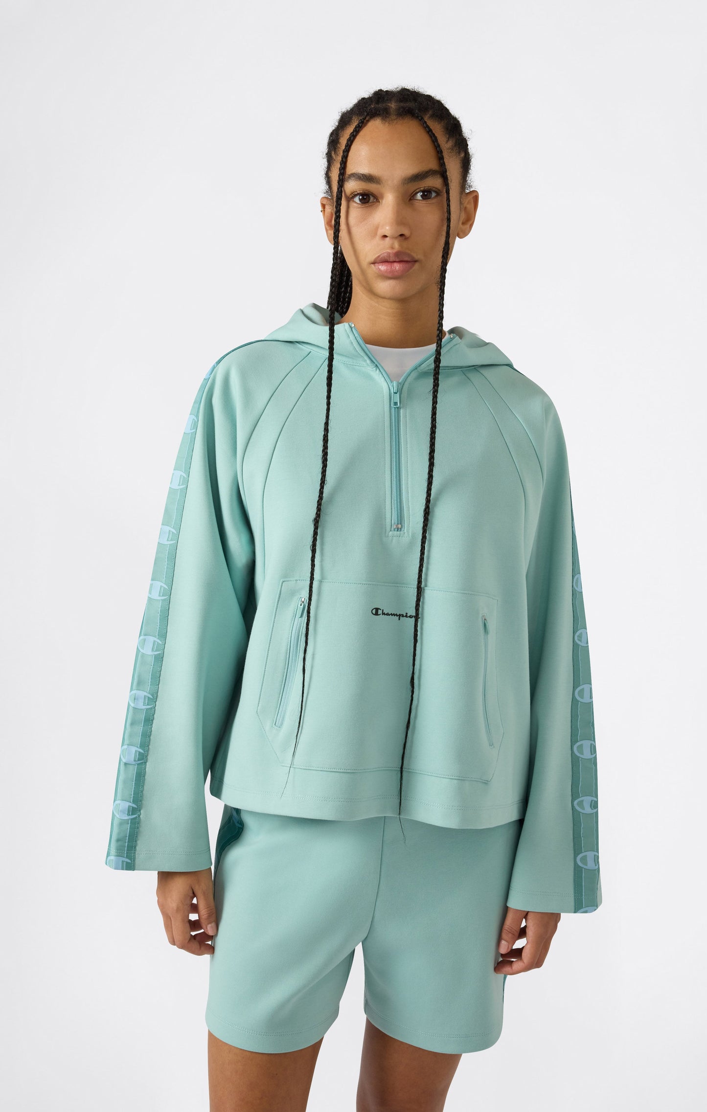Women's Interlock Hoodie with Half Zip and Tape Logo