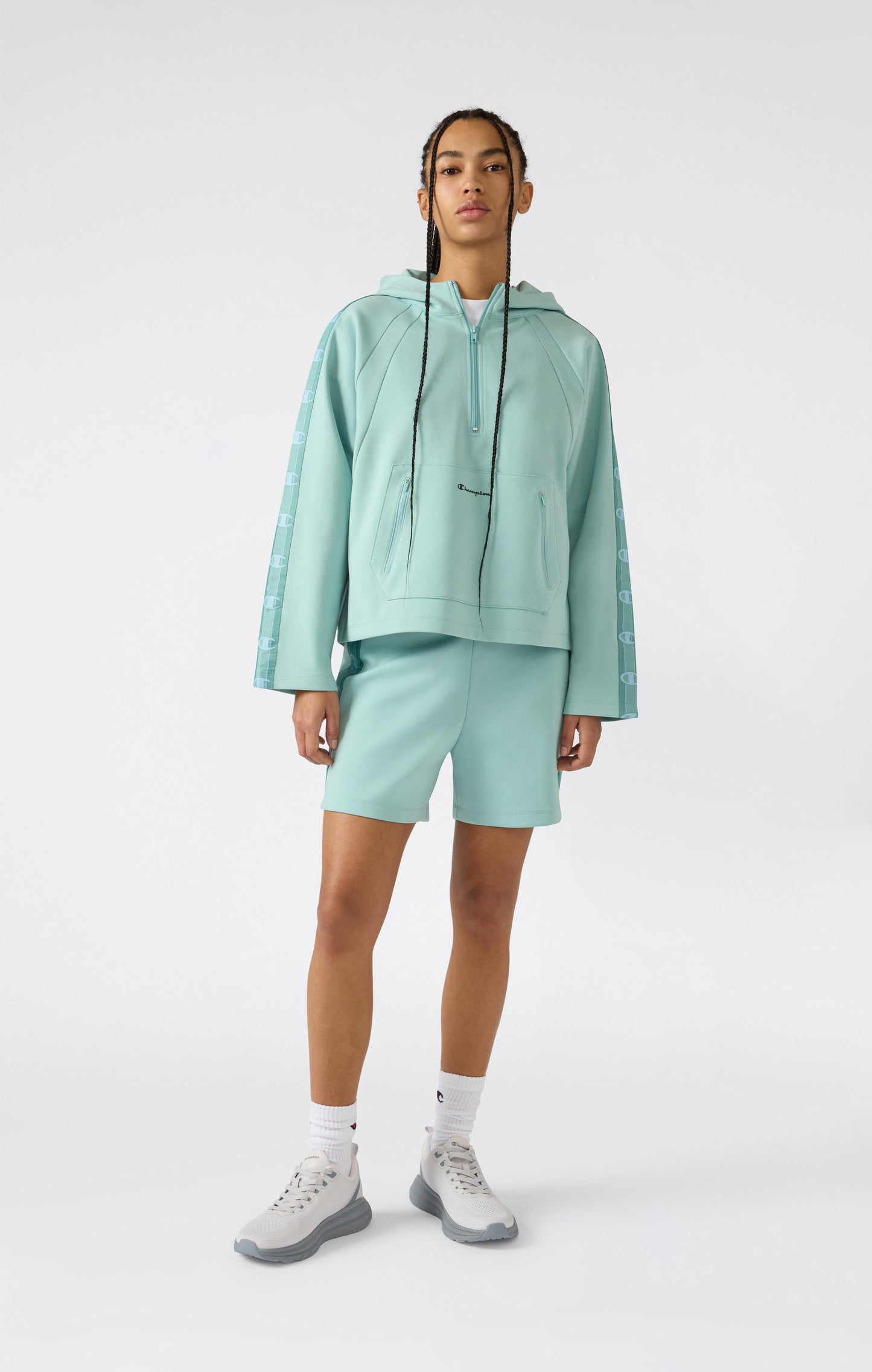 Women's Interlock Hoodie with Half Zip and Tape Logo