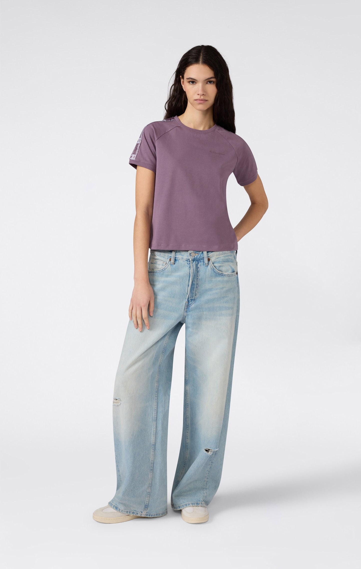 Women's Crewneck Stretch Jersey T-Shirt with Logo Tape