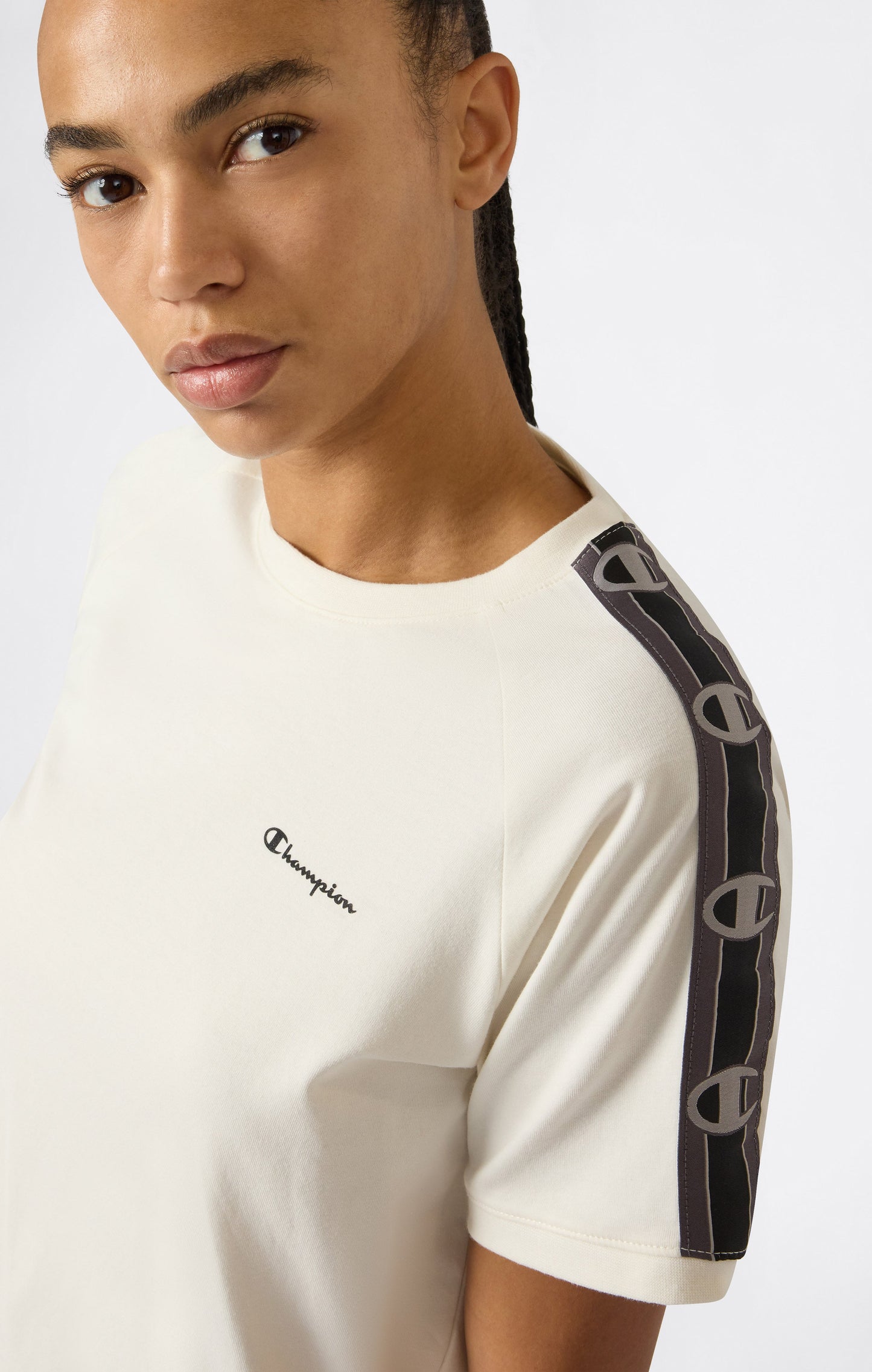 Women's Crewneck Stretch Jersey T-Shirt with Logo Tape