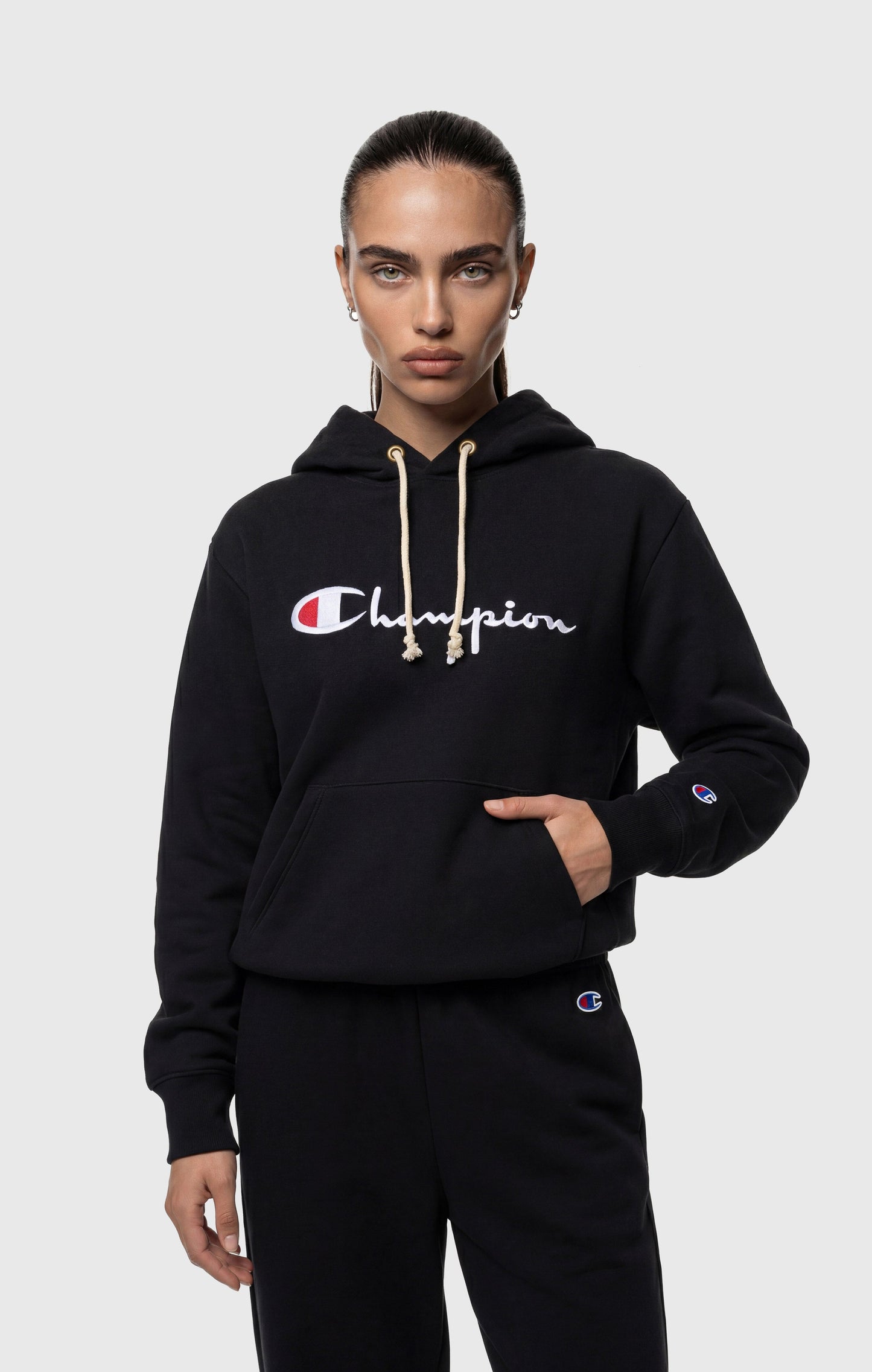 Leichter Reverse-Weave-Kapuzenpullover für Damen mit gesticktem Logo