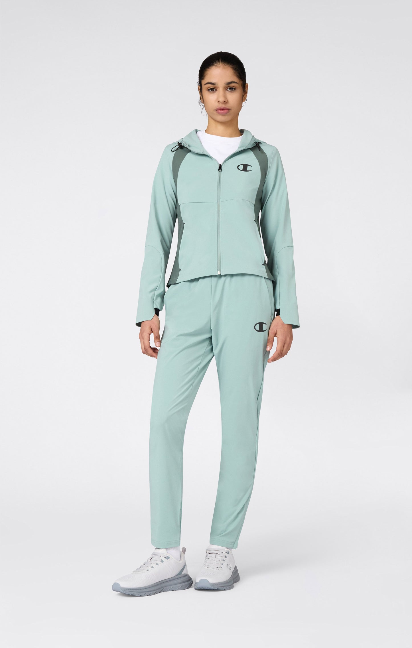 Women's Stretch Nylon Hooded Track Top Slim Fit