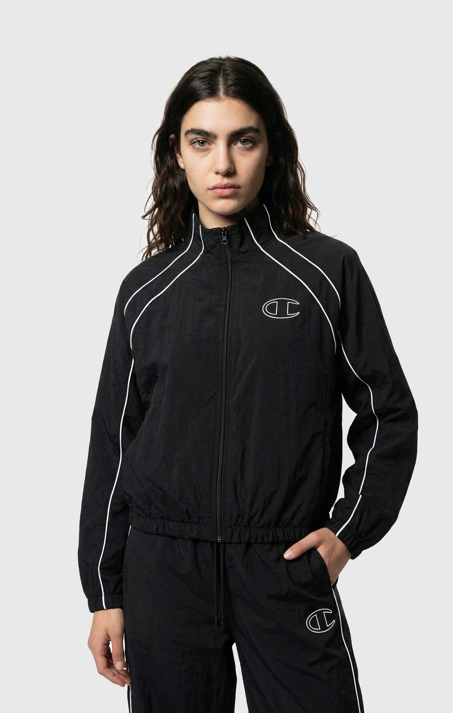 Women's Woven Nylon Full-Zip Track Top Loose Fit