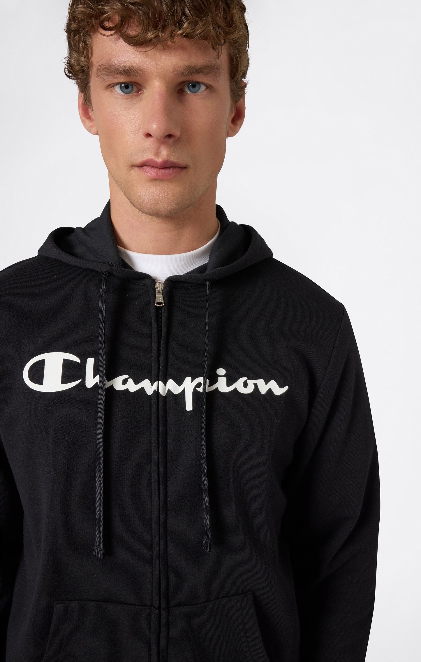 Men's Lightweight Full Zip Hooded Sweatshirt with Maxi Printed Logo