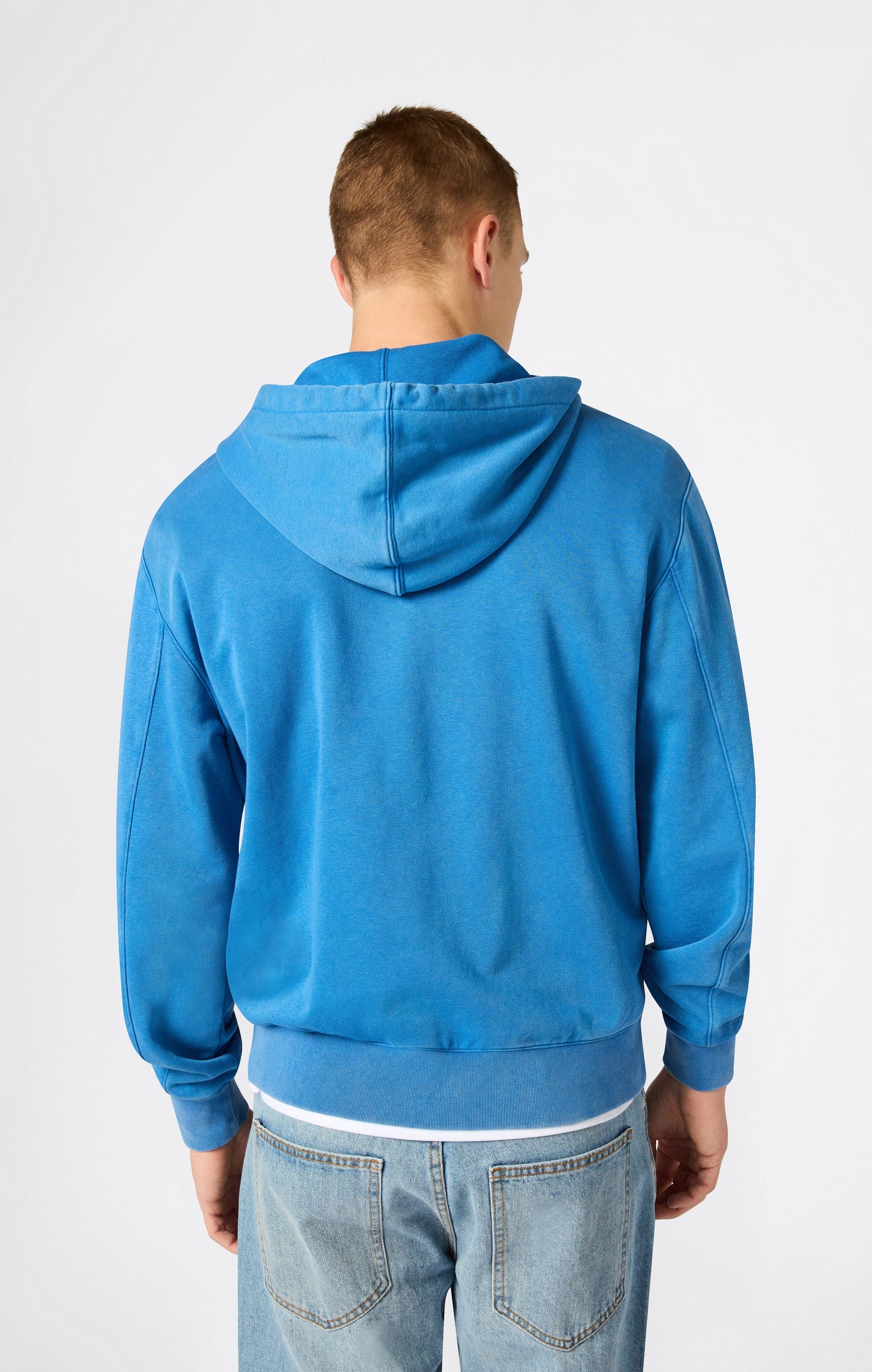 Herren-Kapuzenpullover mit durchgehendem Reißverschluss, gesticktem Logo und Icons mit Washed-Effekt
