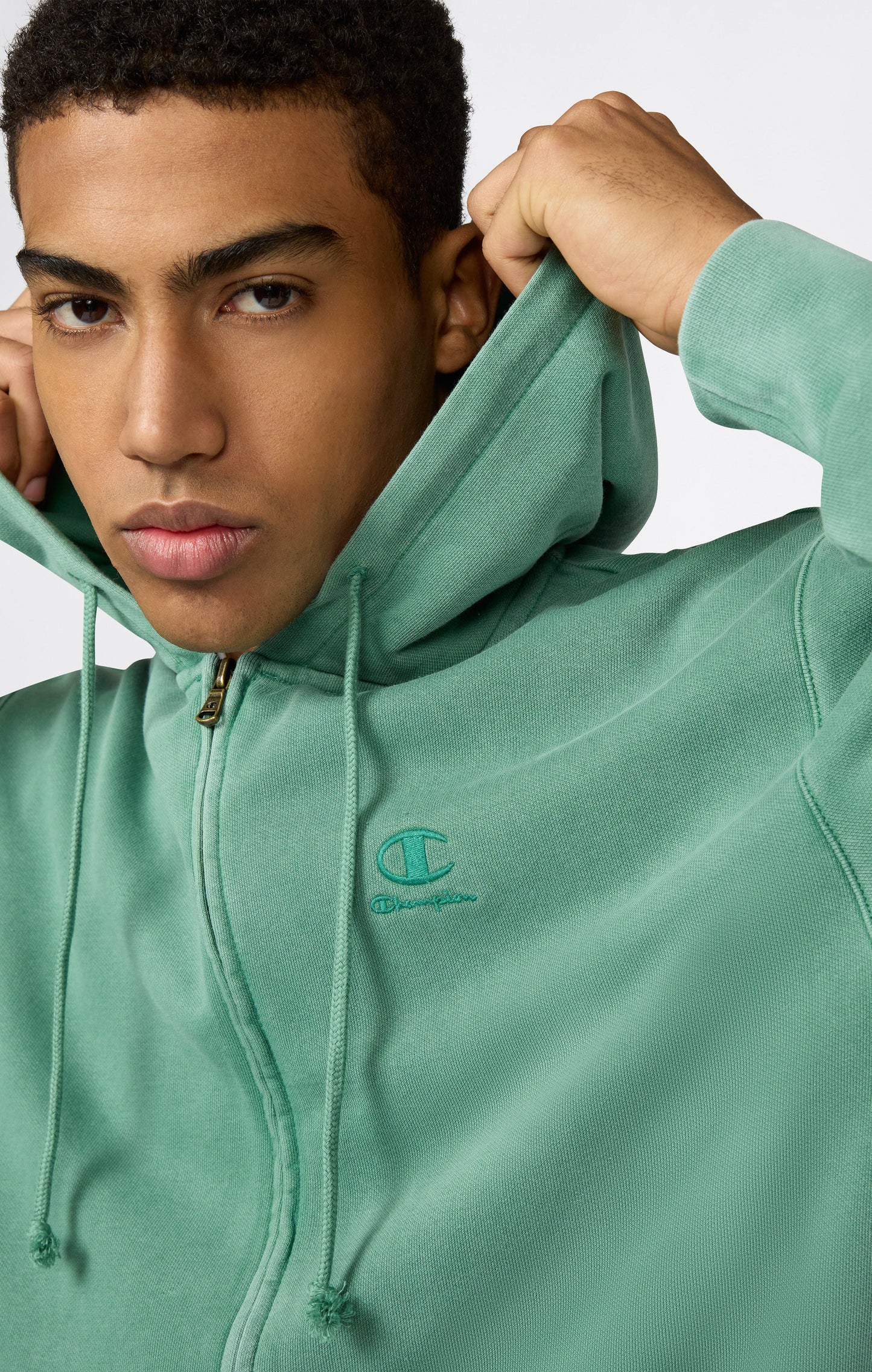 Men's Full Zip Hooded Sweatshirt with Embroidered Logo and Washed Effect Icons