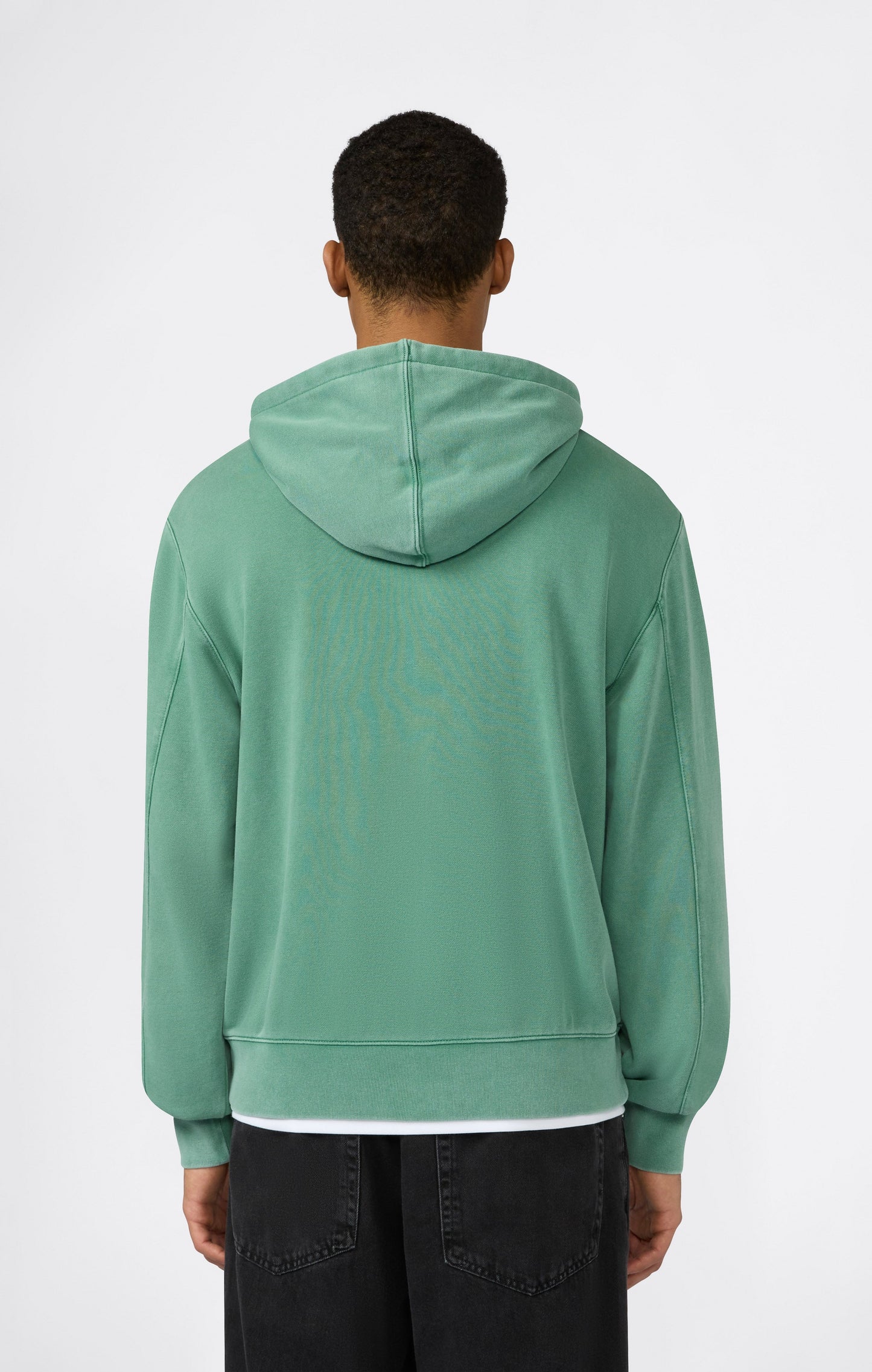 Men's Full Zip Hooded Sweatshirt with Embroidered Logo and Washed Effect Icons