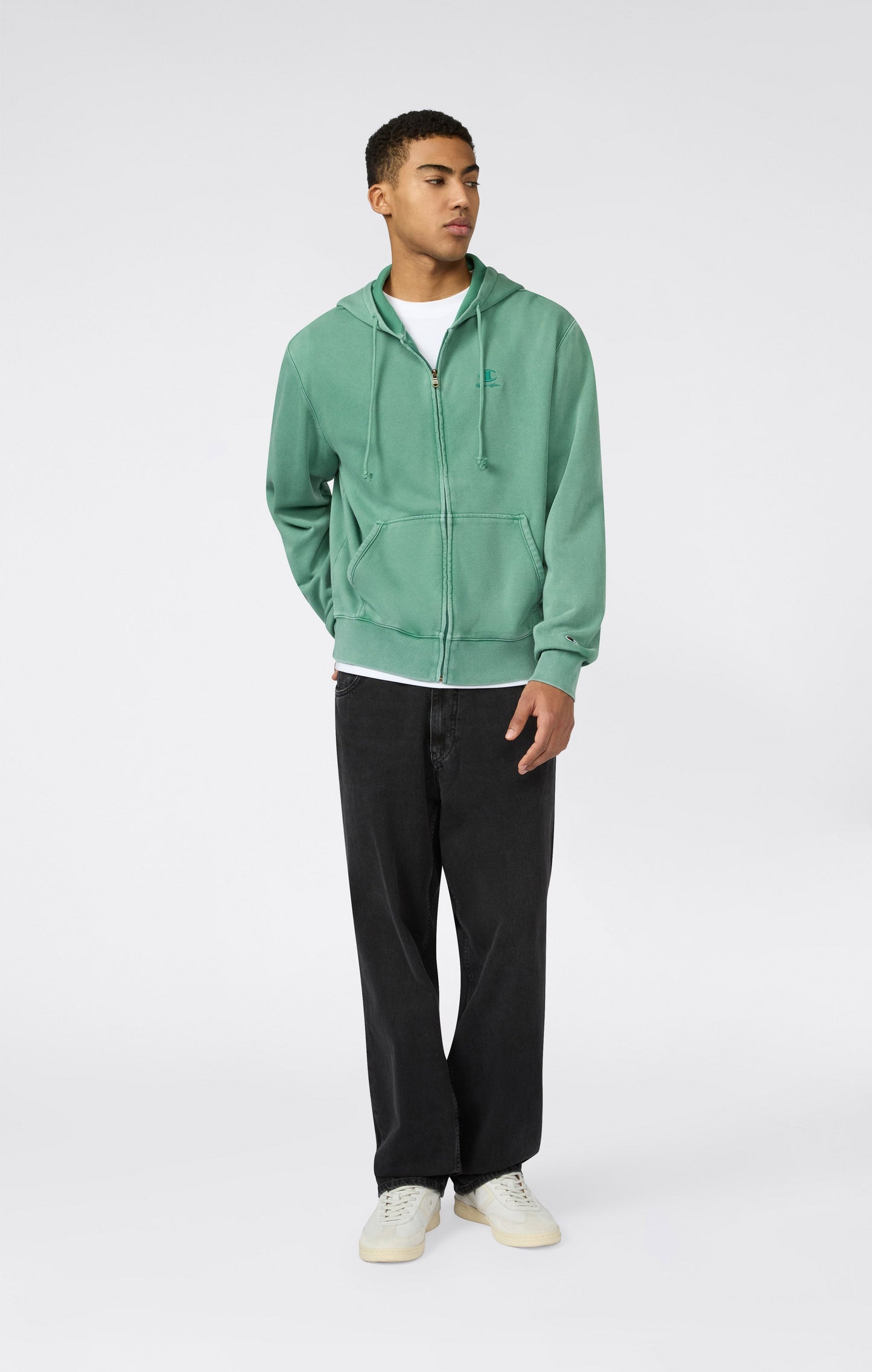 Men's Full Zip Hooded Sweatshirt with Embroidered Logo and Washed Effect Icons