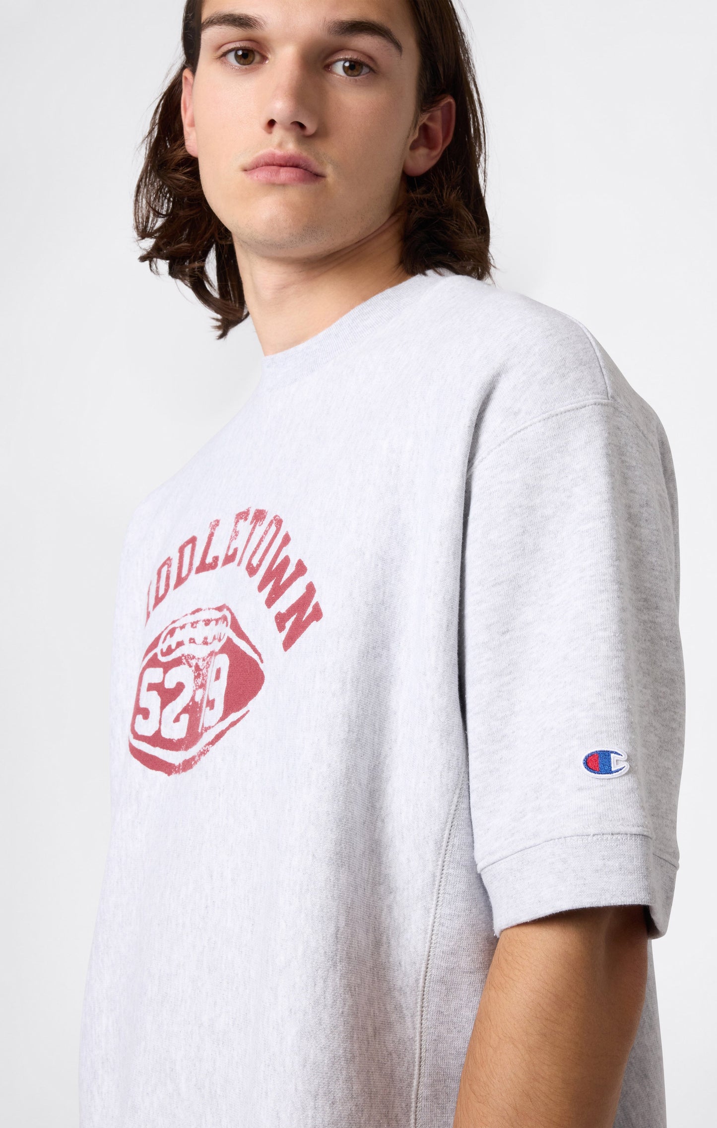 Men's Heavyweight Short Sleeve Sweatshirt with Brushed Interior and Print Reverse Weave