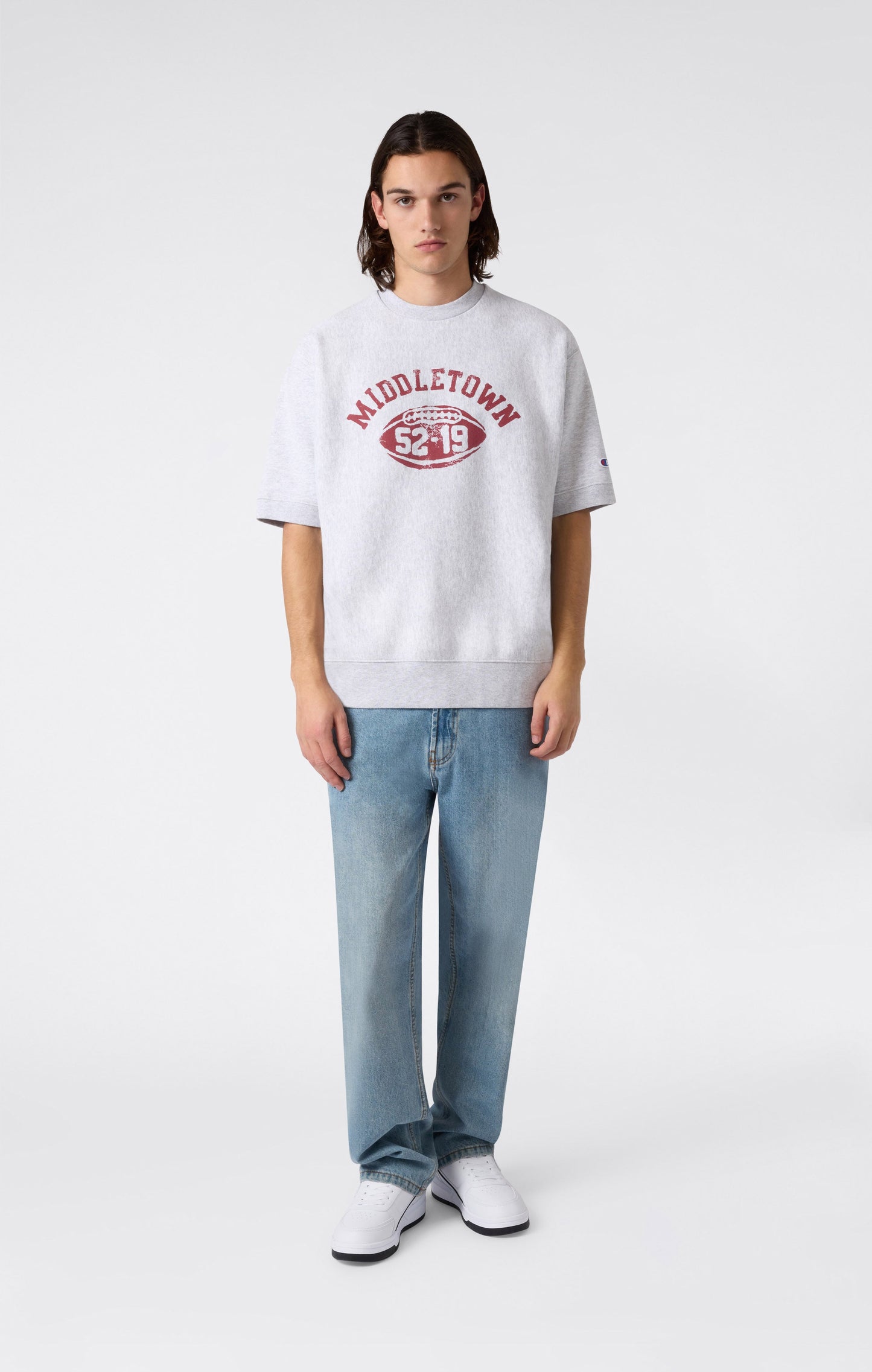 Men's Heavyweight Short Sleeve Sweatshirt with Brushed Interior and Print Reverse Weave