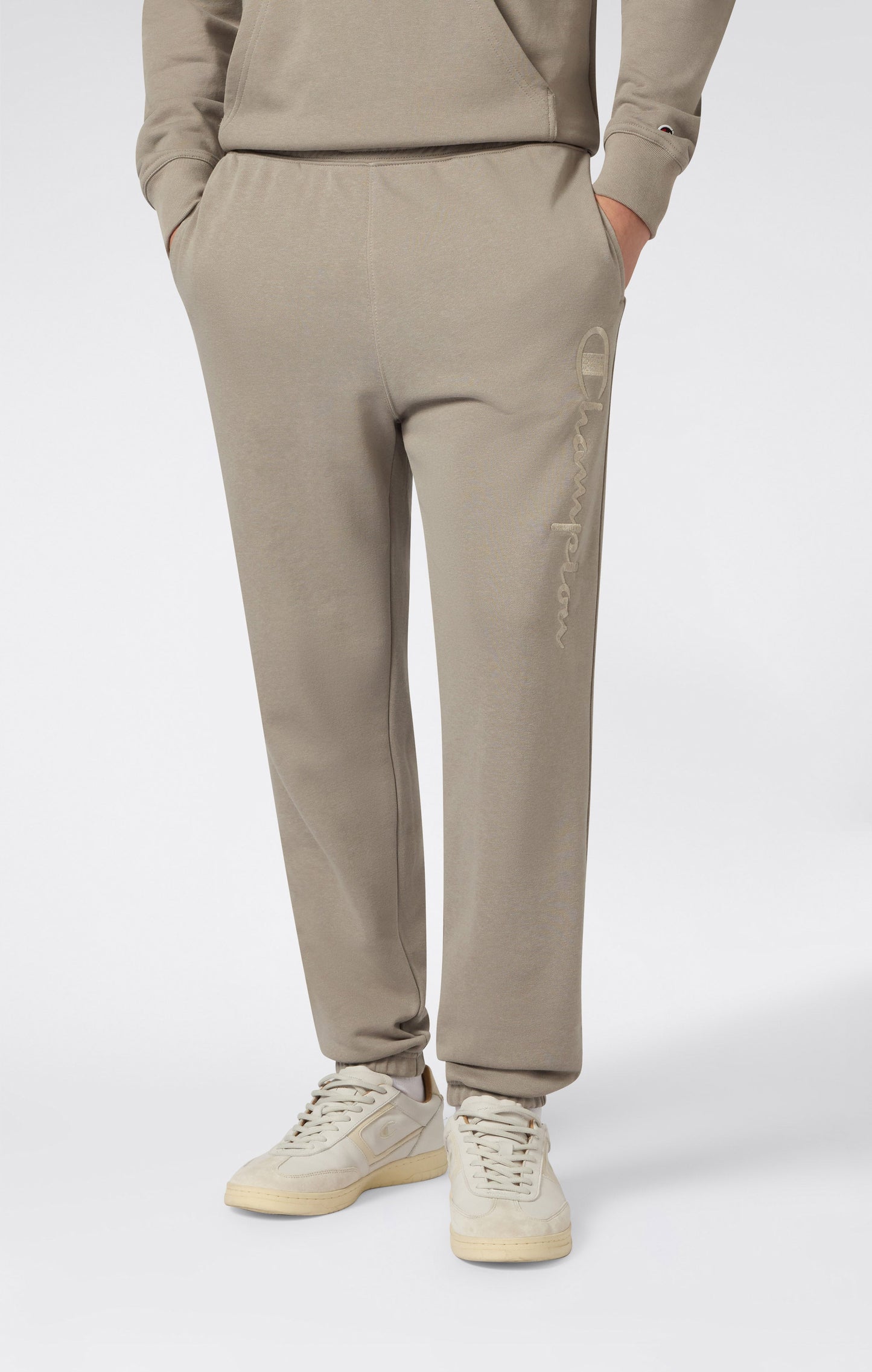 Men's Lightweight Pants with Elastic Cuffs and Tonal Maxi Embroidered Logo Icons