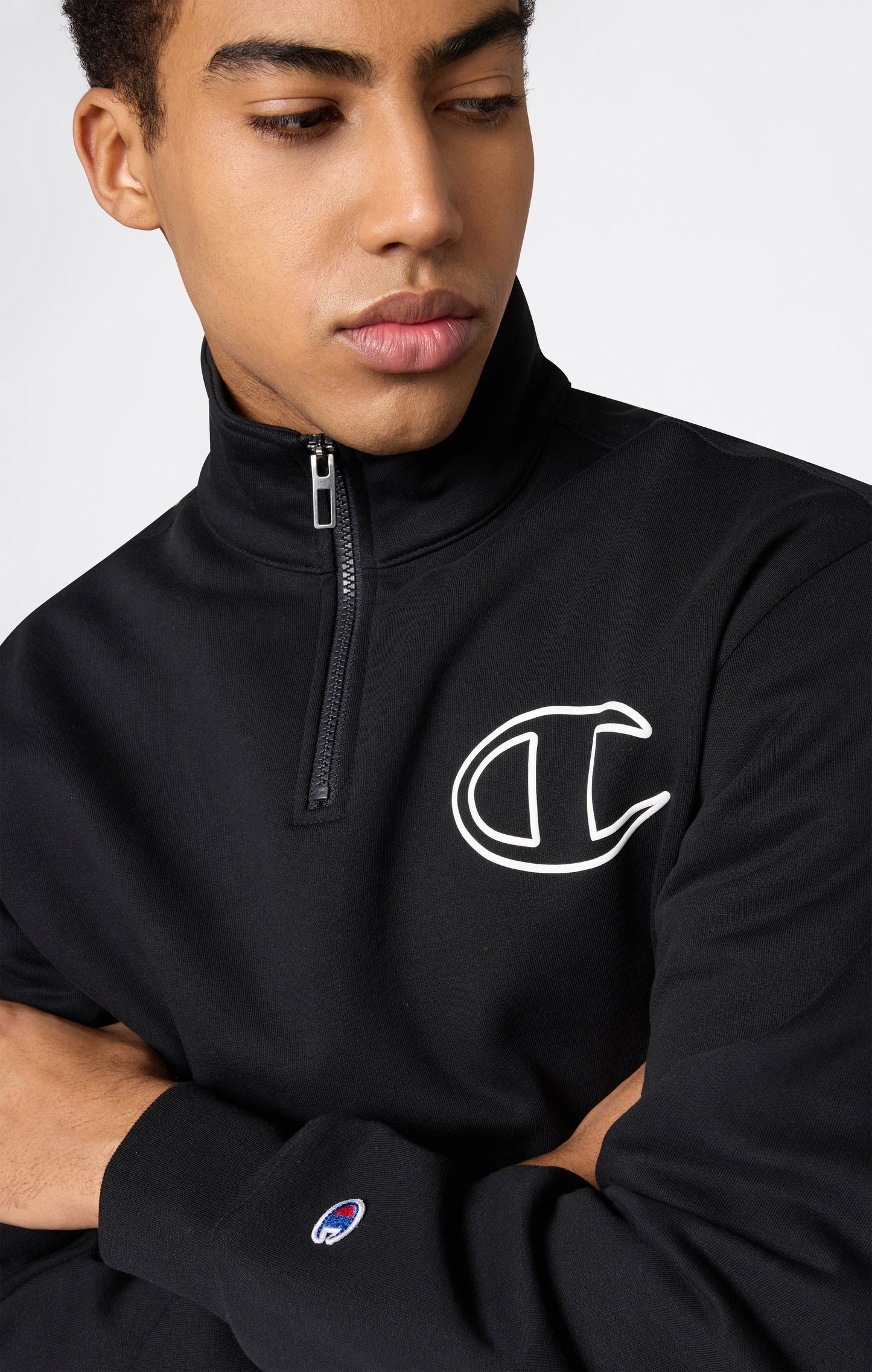 Men's Half Zip Sweatshirt With Brushed Interior And Puff Print Logo
