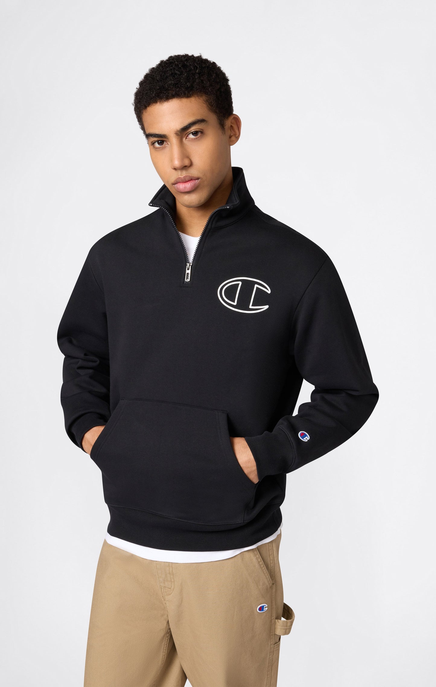 Men's Half Zip Sweatshirt With Brushed Interior And Puff Print Logo
