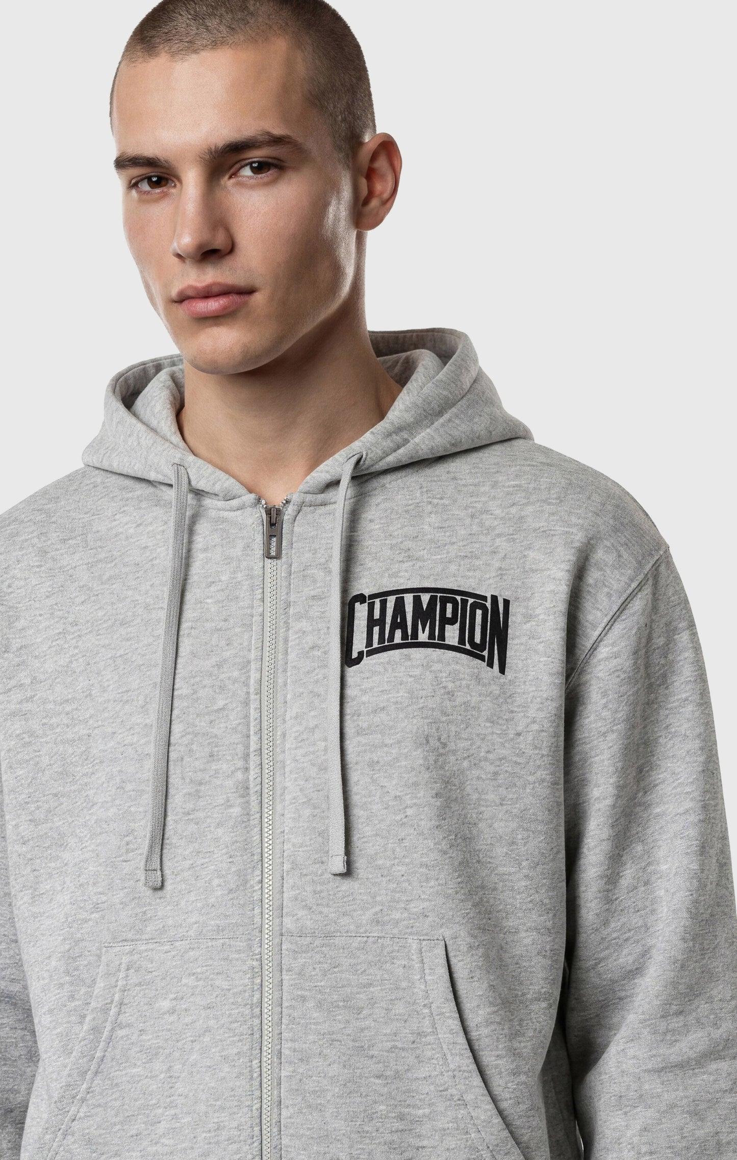 Men's Hooded Full Zip Sweatshirt With Brushed Interior And Puff Print Logo