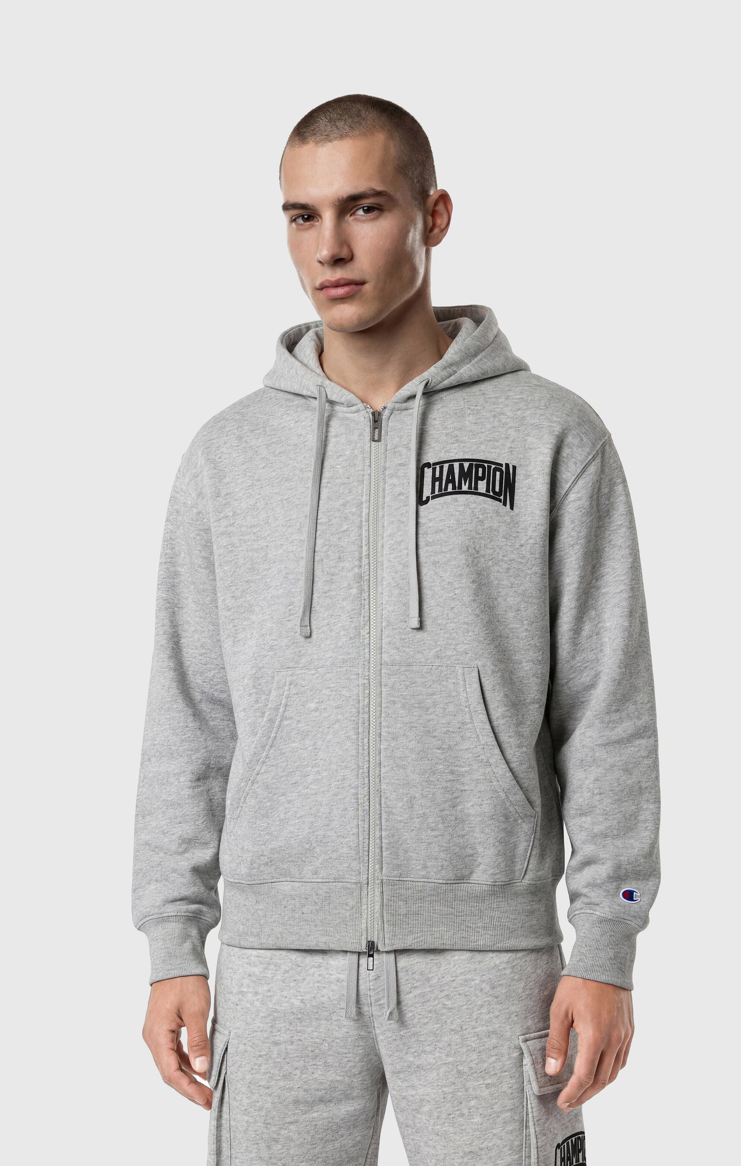 Men's Hooded Full Zip Sweatshirt With Brushed Interior And Puff Print Logo