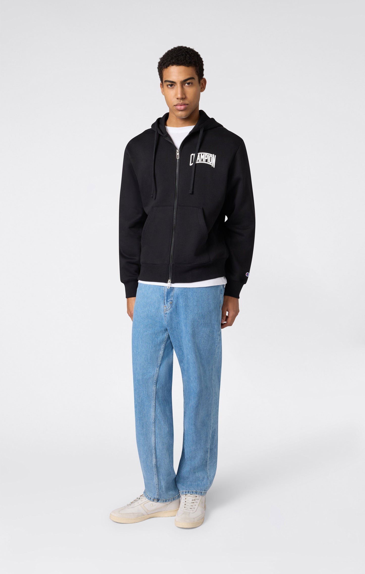 Men's Hooded Full Zip Sweatshirt With Brushed Interior And Puff Print Logo