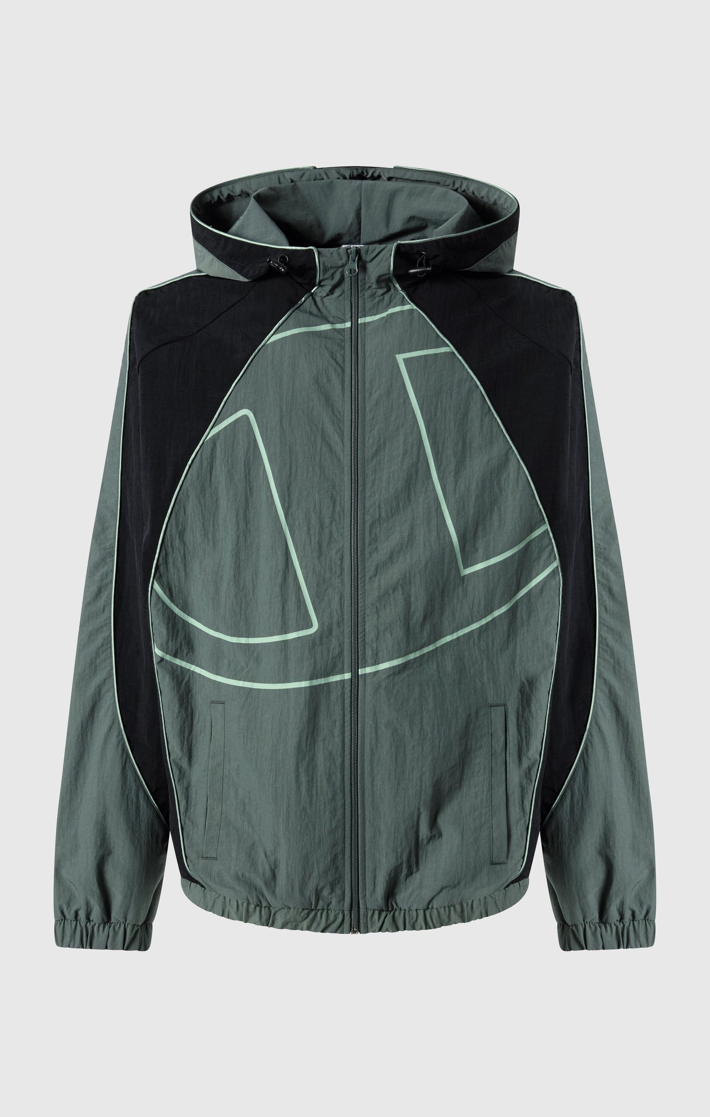 Herren-Trainingsjacke mit durchgehendem Reißverschluss, Kapuze, aus gewebtem Nylon, lockere Passform