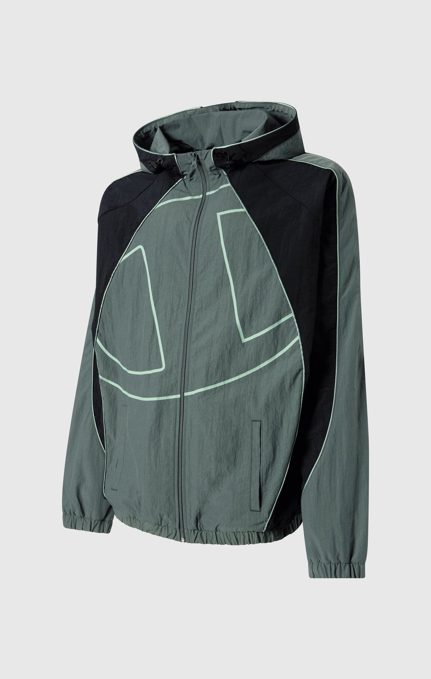 Herren-Trainingsjacke mit durchgehendem Reißverschluss, Kapuze, aus gewebtem Nylon, lockere Passform