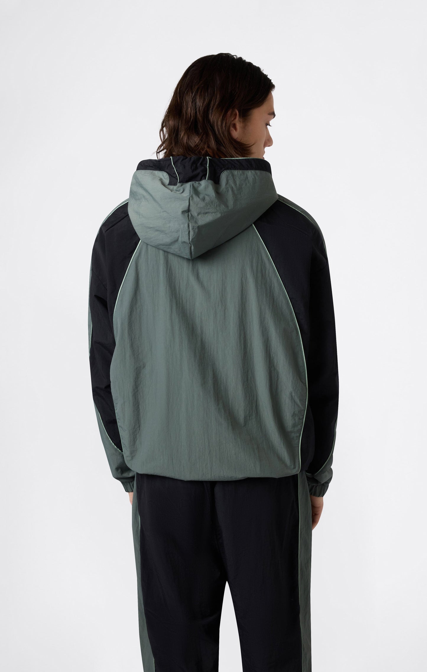 Herren-Trainingsjacke mit durchgehendem Reißverschluss, Kapuze, aus gewebtem Nylon, lockere Passform