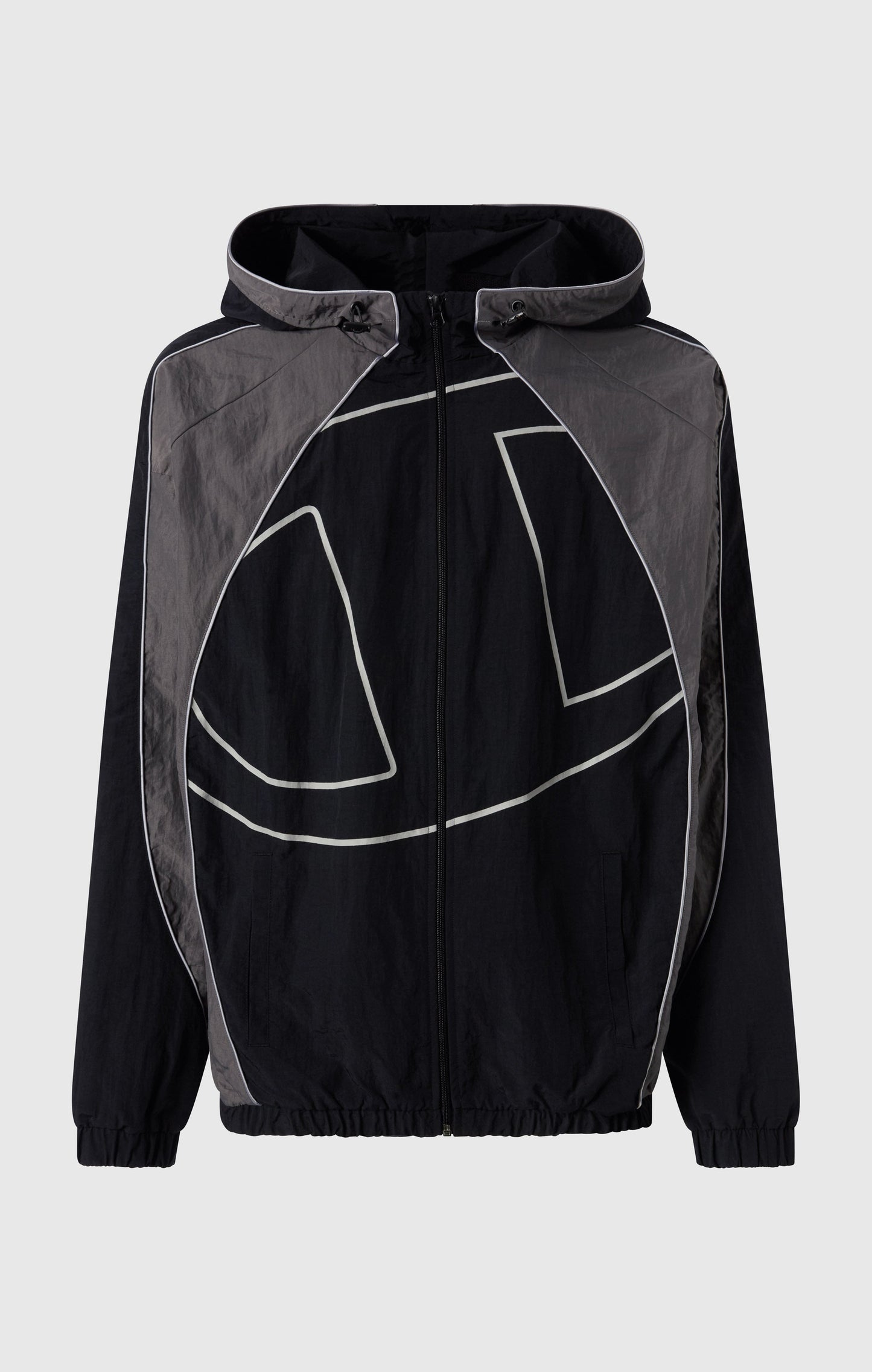 Herren-Trainingsjacke mit durchgehendem Reißverschluss, Kapuze, aus gewebtem Nylon, lockere Passform