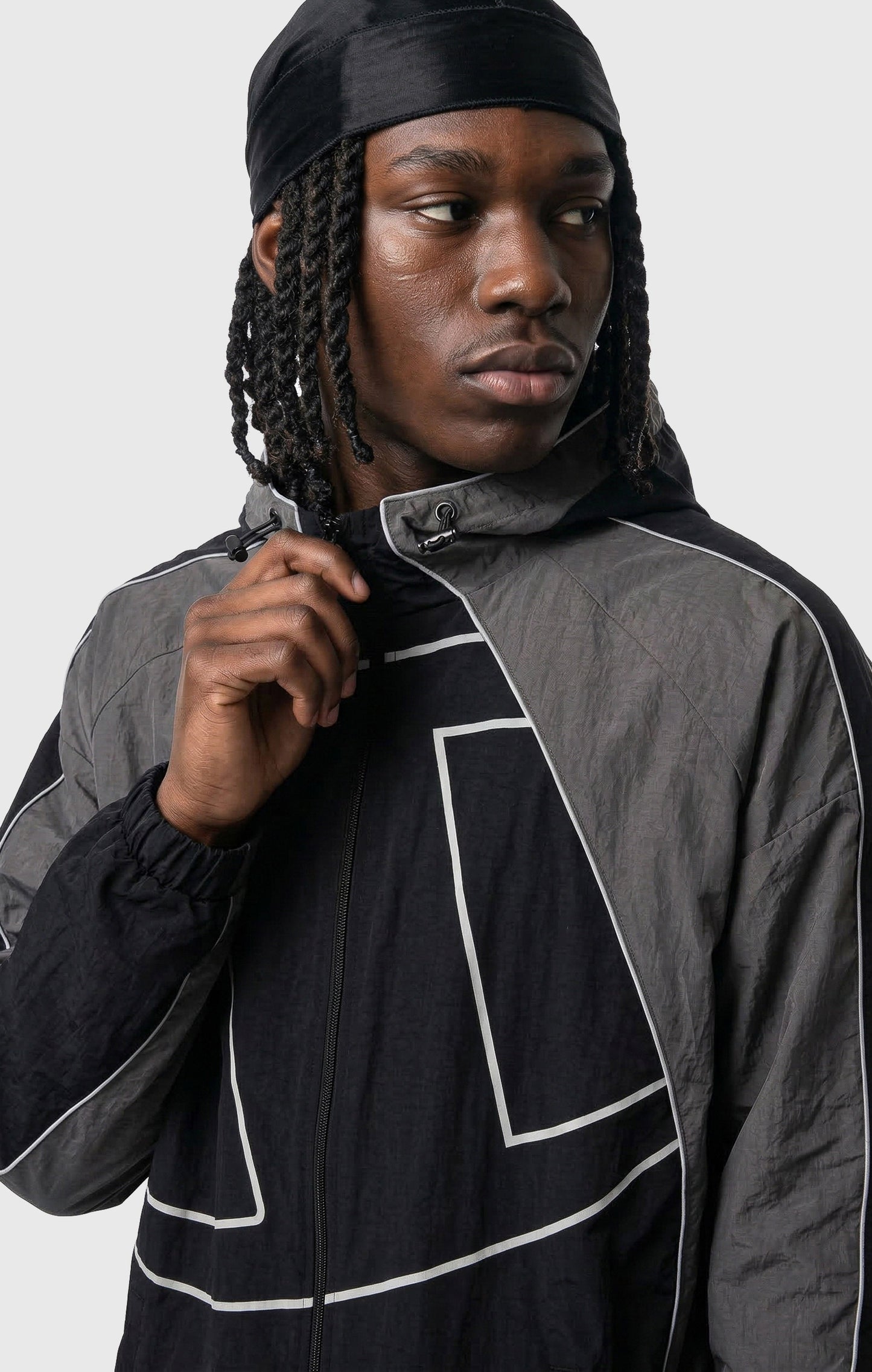 Herren-Trainingsjacke mit durchgehendem Reißverschluss, Kapuze, aus gewebtem Nylon, lockere Passform