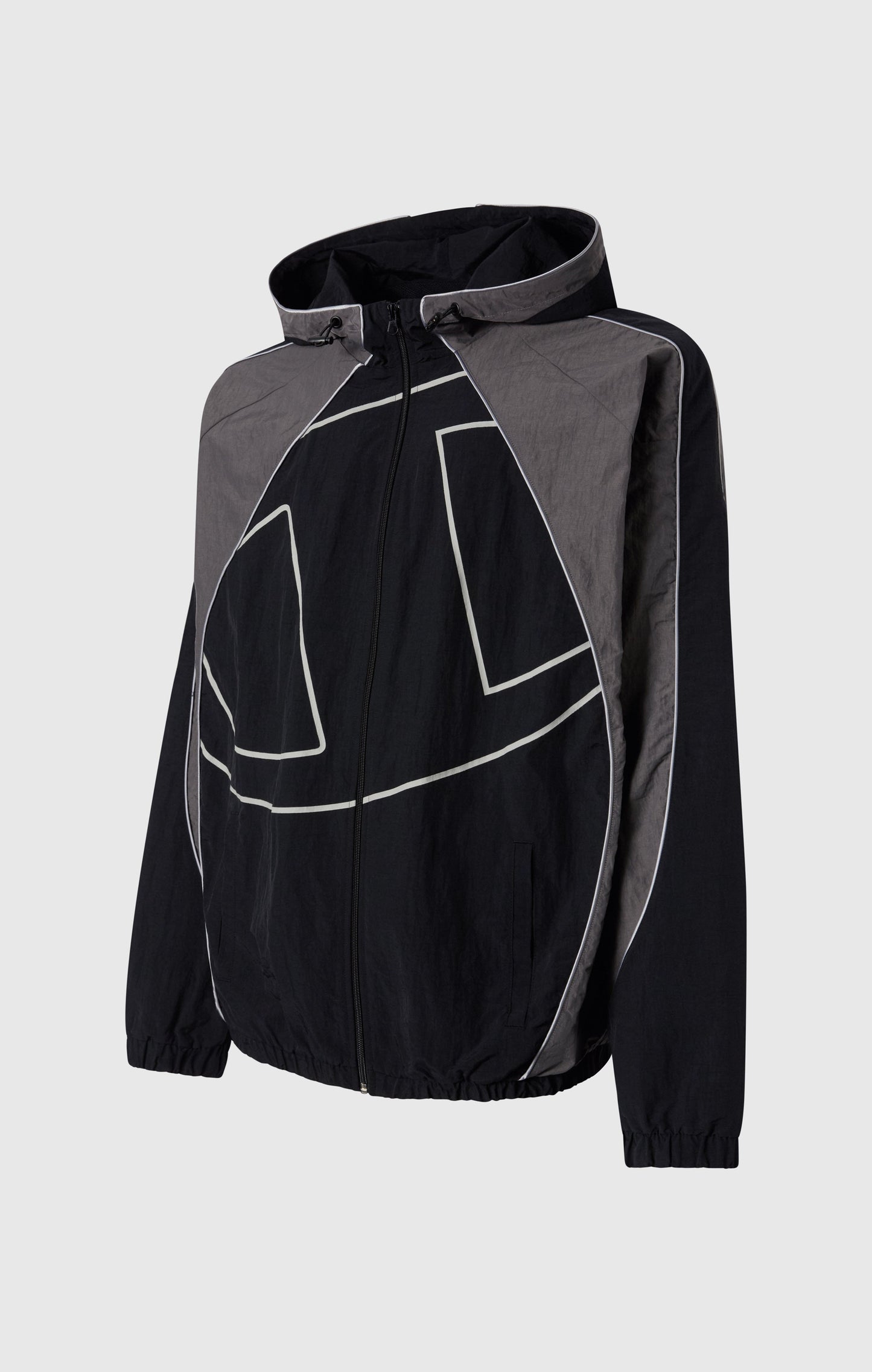 Herren-Trainingsjacke mit durchgehendem Reißverschluss, Kapuze, aus gewebtem Nylon, lockere Passform