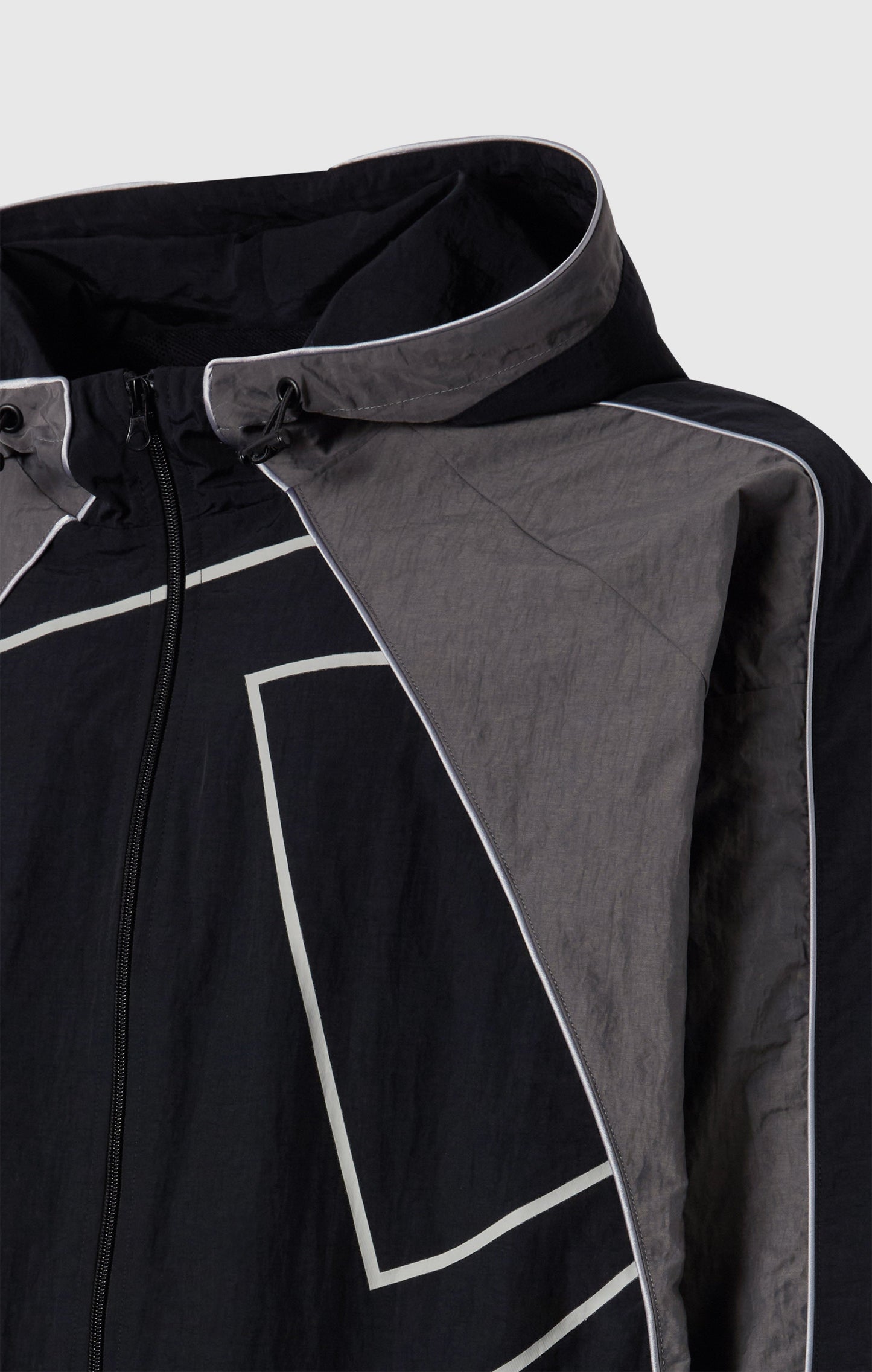 Herren-Trainingsjacke mit durchgehendem Reißverschluss, Kapuze, aus gewebtem Nylon, lockere Passform