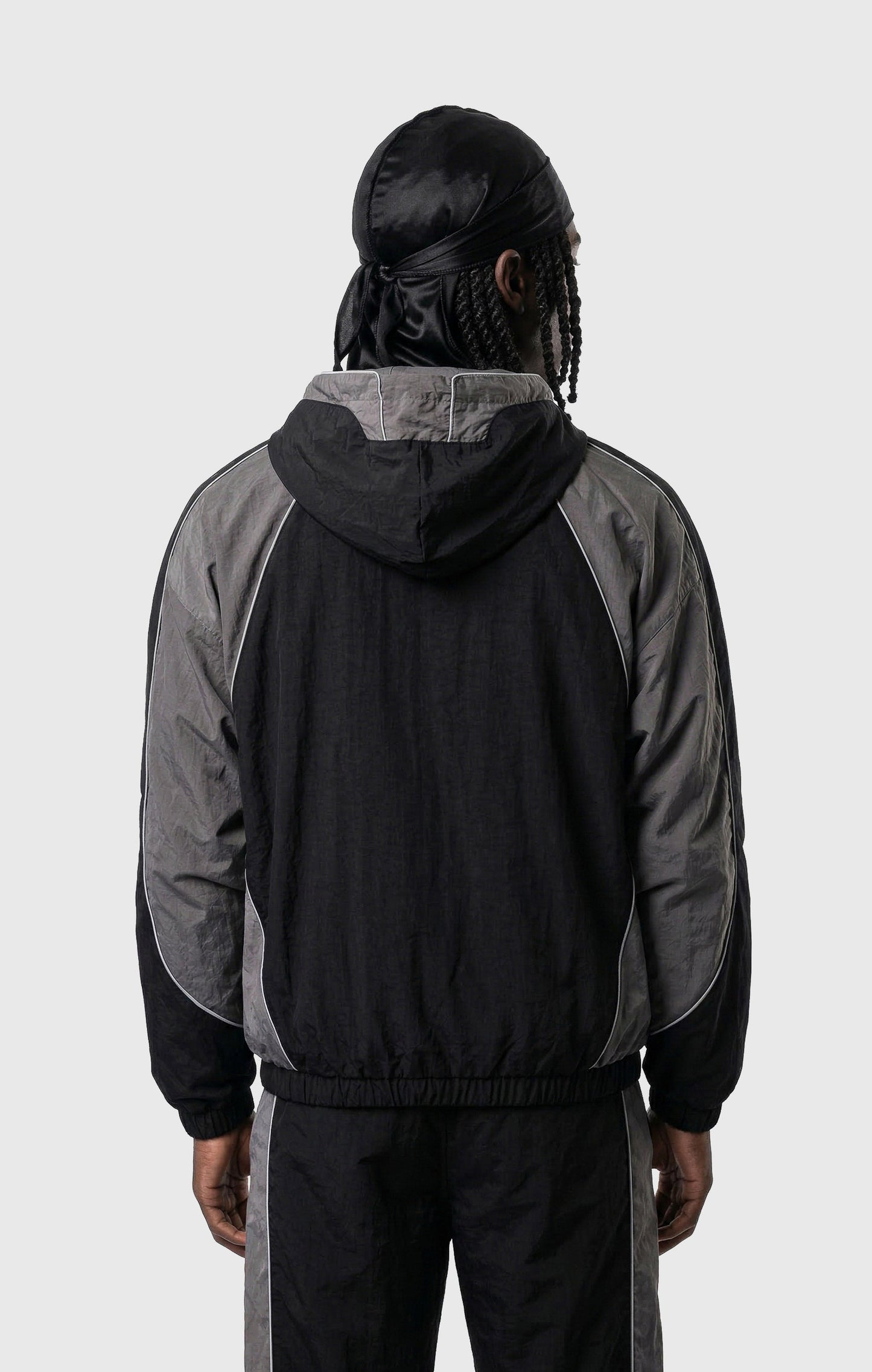 Herren-Trainingsjacke mit durchgehendem Reißverschluss, Kapuze, aus gewebtem Nylon, lockere Passform