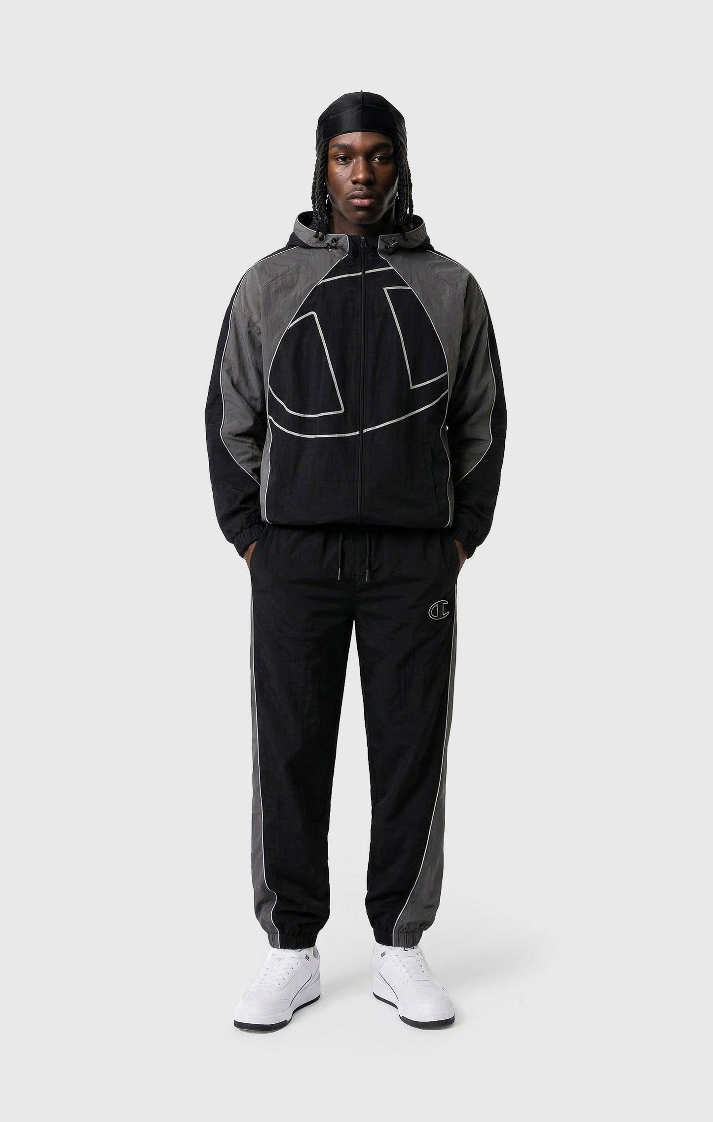 Herren-Trainingsjacke mit durchgehendem Reißverschluss, Kapuze, aus gewebtem Nylon, lockere Passform