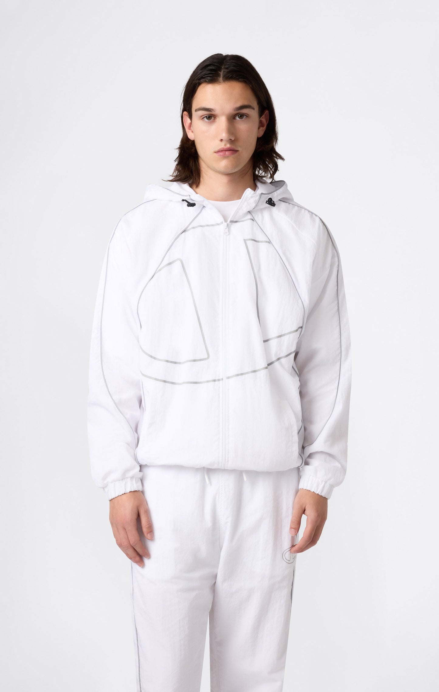 Men's Woven Nylon Full-Zip Hooded Track Top Loose Fit