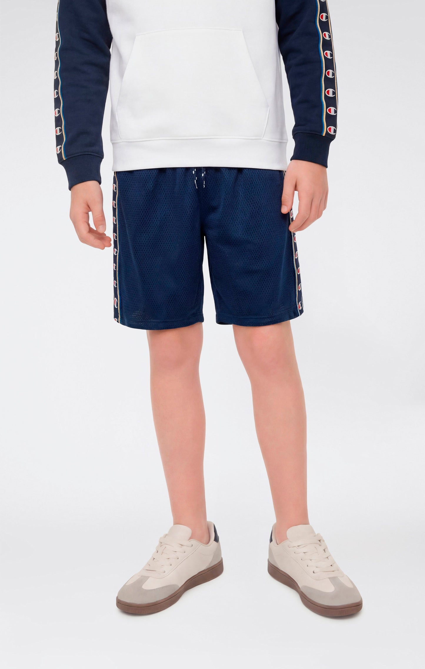 Jungen Bermuda-Shorts aus Mesh mit Logo-Tape