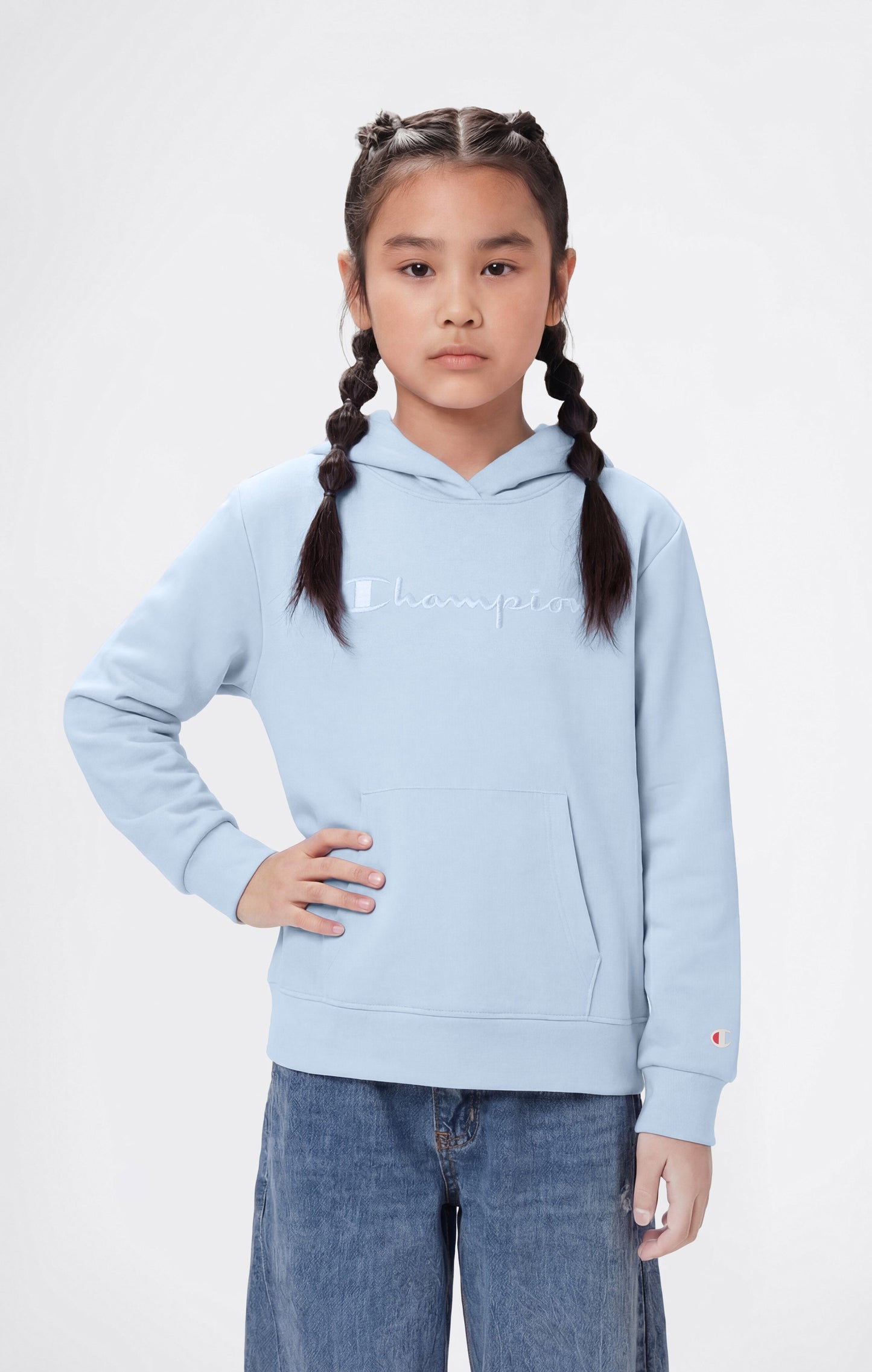 Girls' Lightweight Hooded Sweatshirt with Tonal Embroidered Maxi Logo Icons
