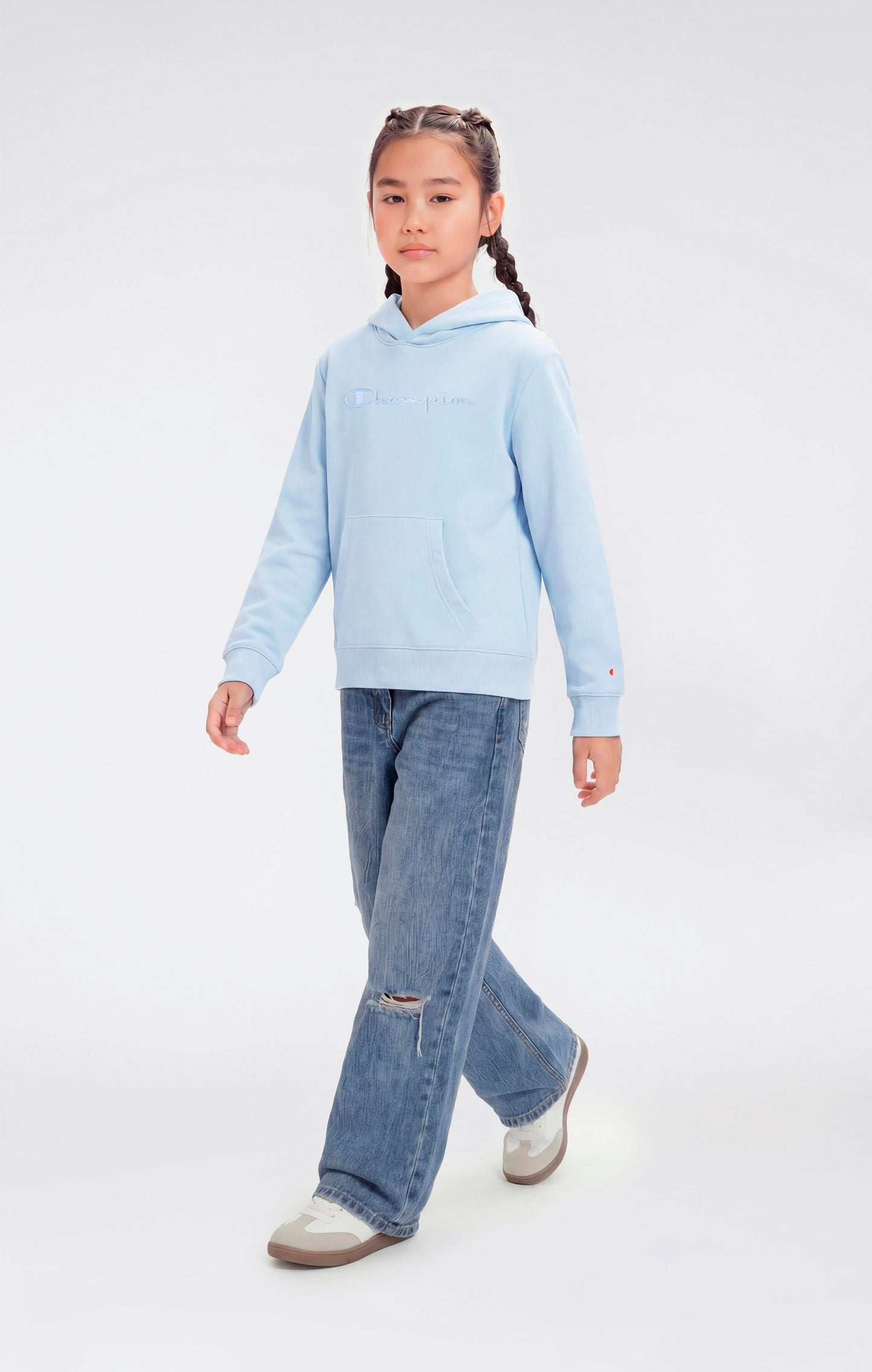 Girls' Lightweight Hooded Sweatshirt with Tonal Embroidered Maxi Logo Icons