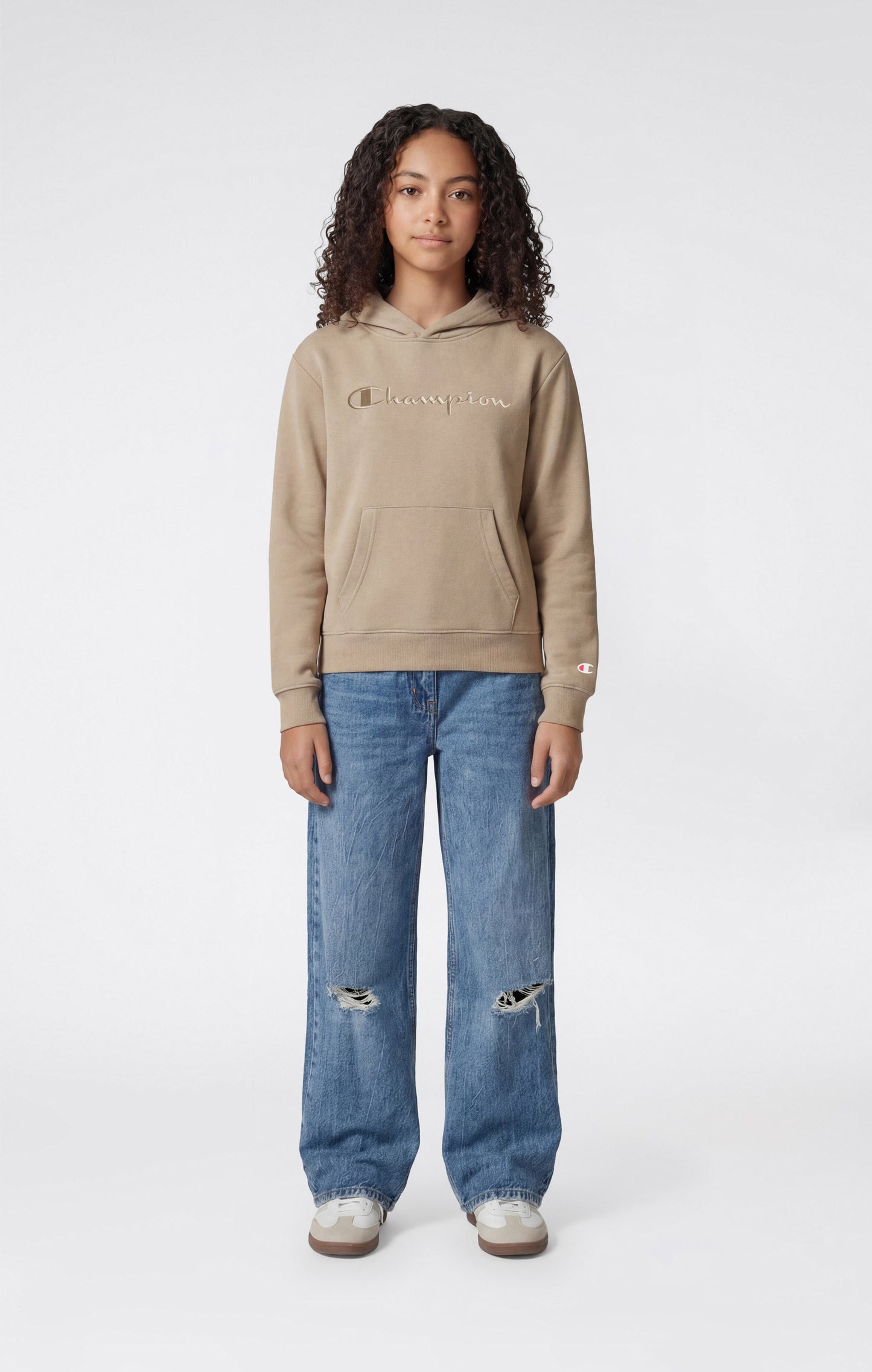 Girls' Lightweight Hooded Sweatshirt with Tonal Embroidered Maxi Logo Icons