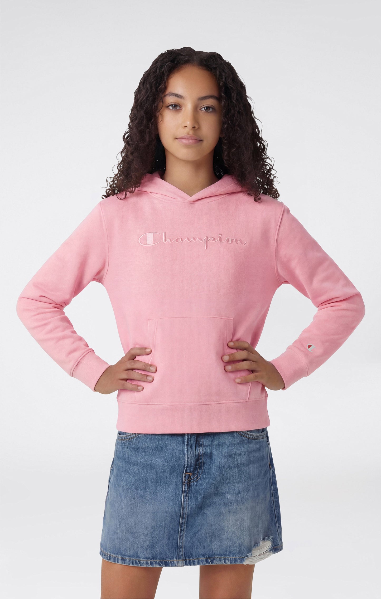 Girls' Lightweight Hooded Sweatshirt with Tonal Embroidered Maxi Logo Icons