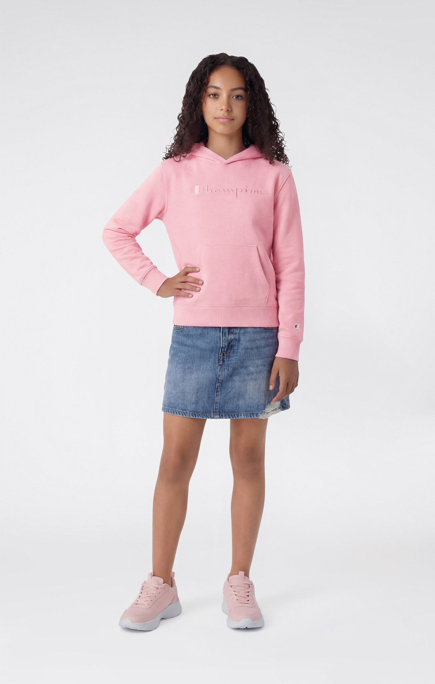 Girls' Lightweight Hooded Sweatshirt with Tonal Embroidered Maxi Logo Icons