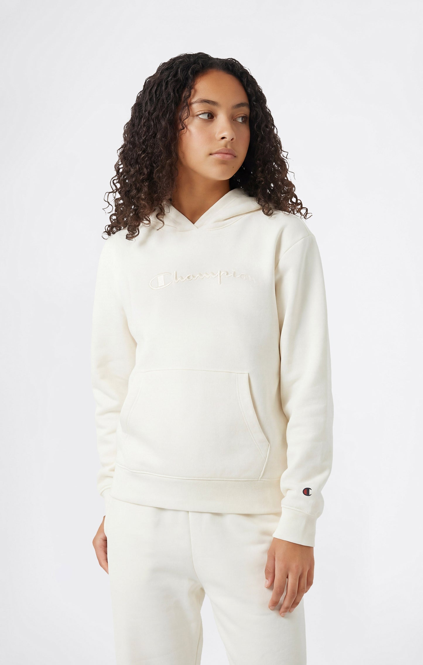 Girls' Lightweight Hooded Sweatshirt with Tonal Embroidered Maxi Logo Icons