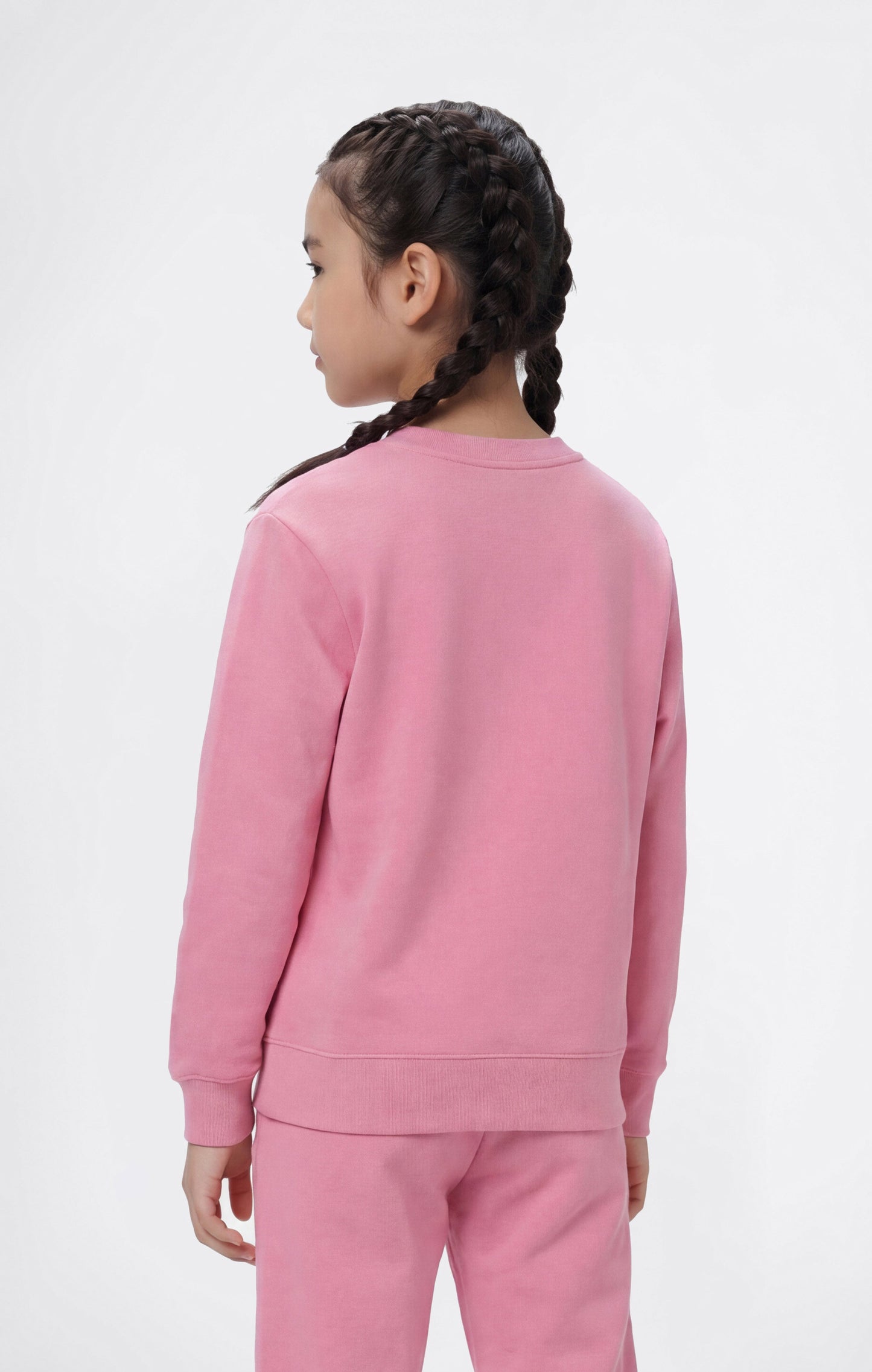 Girls' Lightweight Crewneck Sweatshirt with Tonal Embroidered Maxi Logo Icons