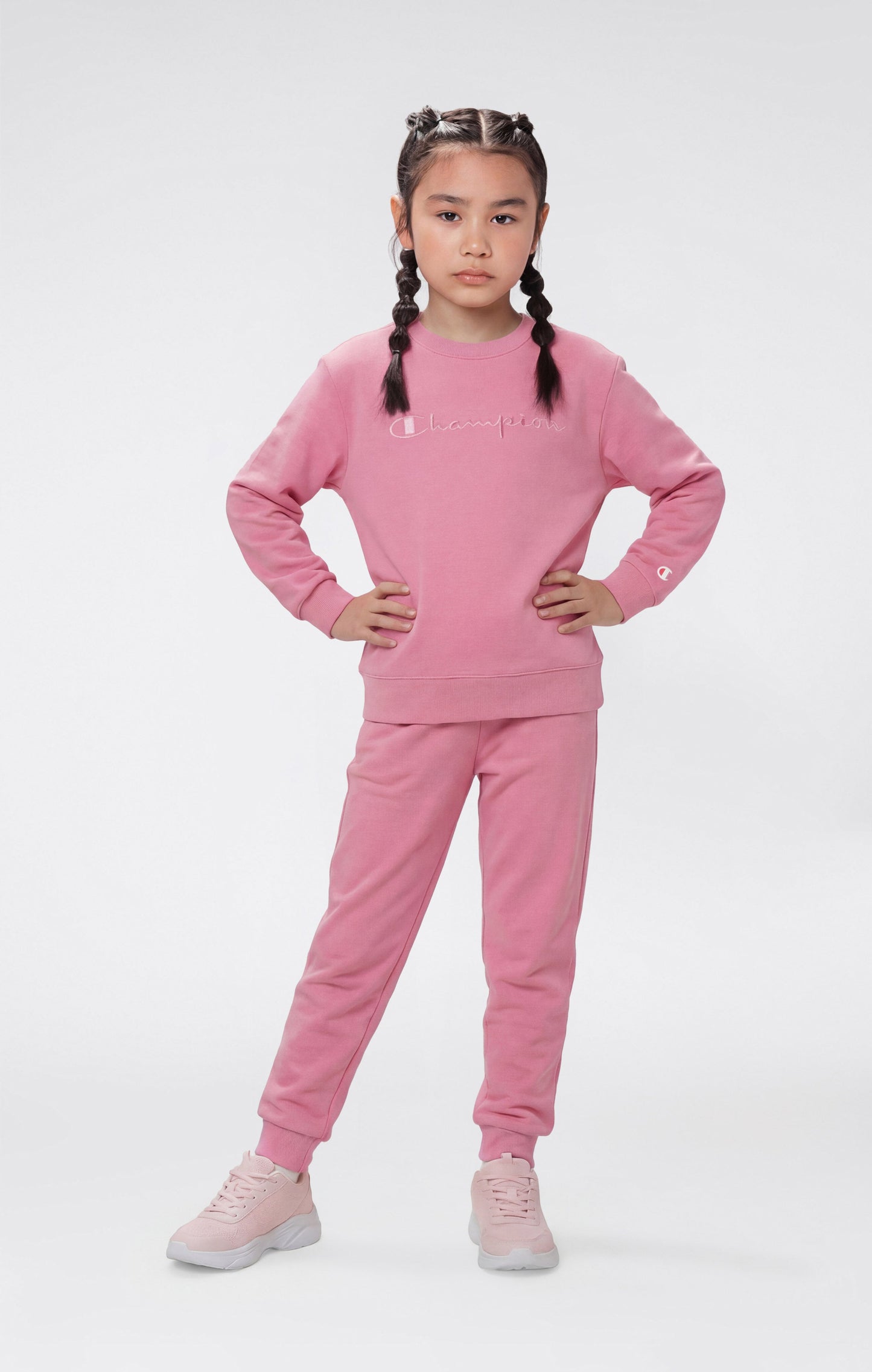 Girls' Lightweight Crewneck Sweatshirt with Tonal Embroidered Maxi Logo Icons