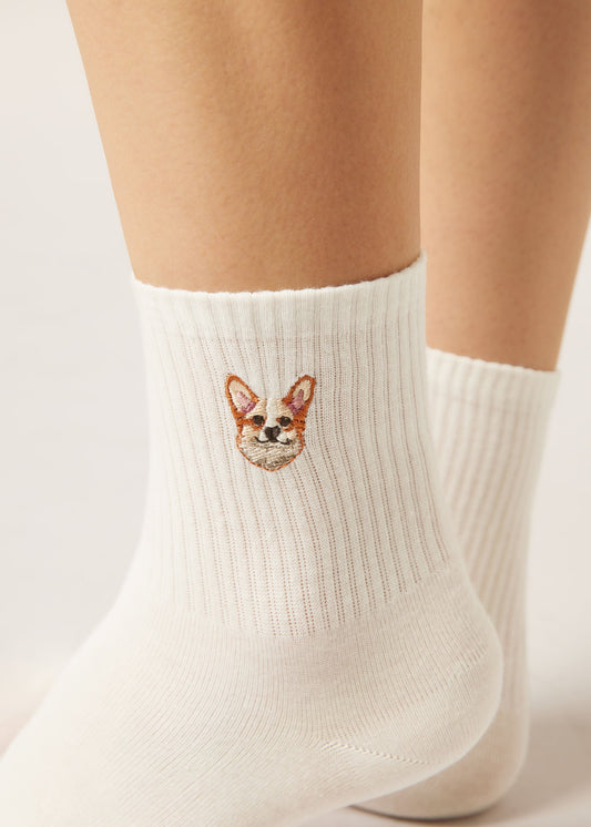 Dogs Embroidered Socks